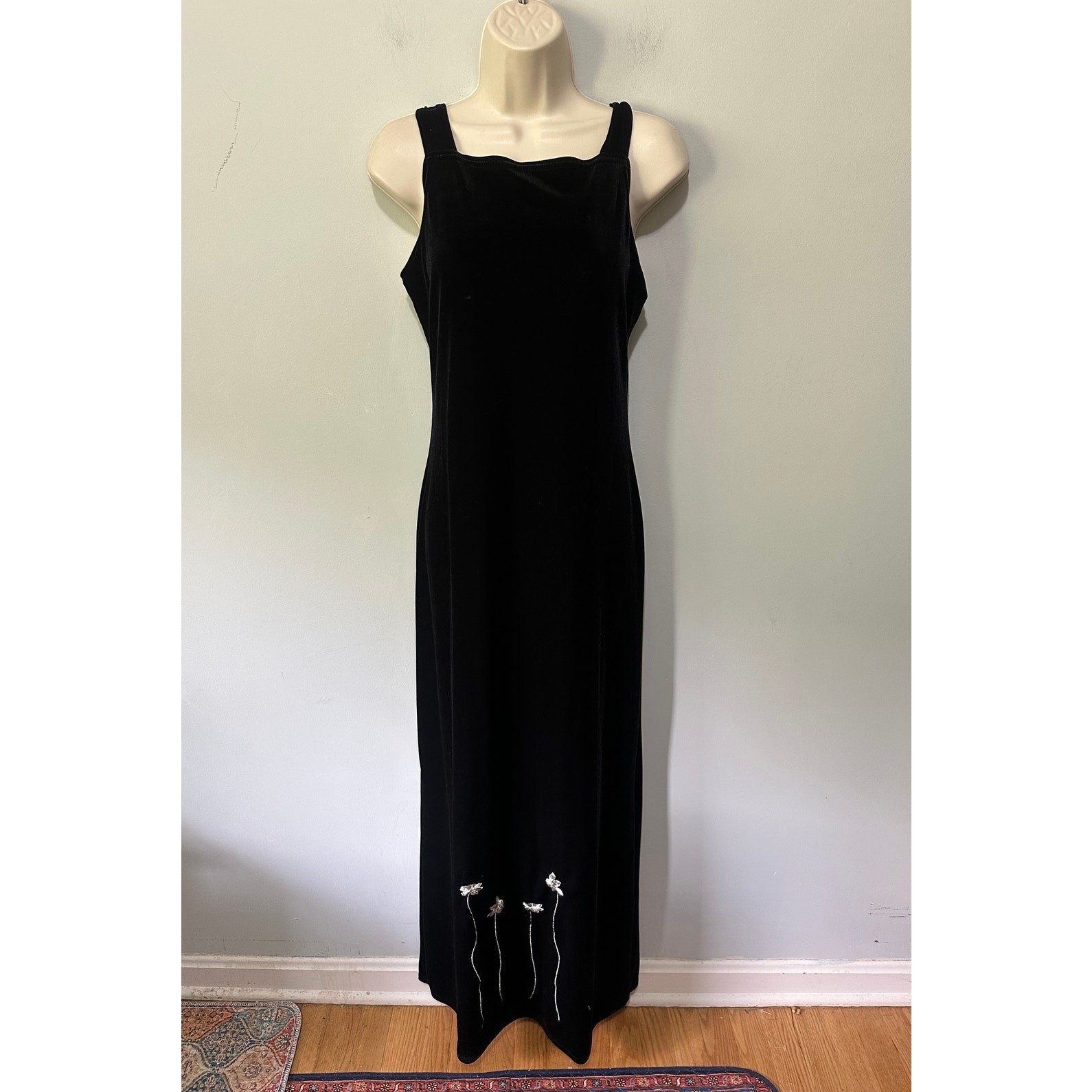 Vintage Danielle Casey Dress 8 Black Velvet Maxi Retro 90s Artsy Euro Boho Chic