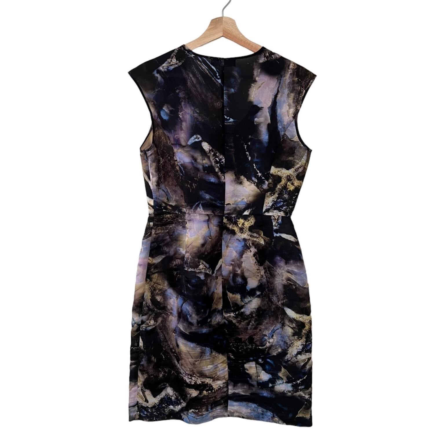 Piazza Sempione Marble Print Cap Sleeve Silk Sheath Dress Blue Black IT 42 US 6