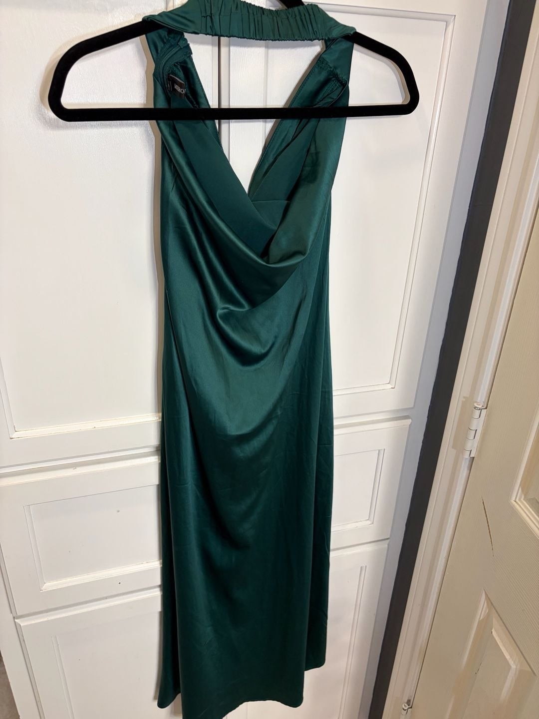 Merokeety Green Satin Cowl Neck Midi Dress Sleeveless Slip Dress Elegant Size S