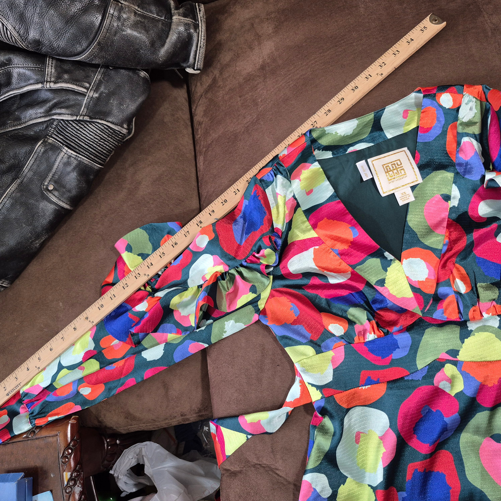 EMILY MCCARTHY MAXI DRESS MULTI COLOR FLORAL GEOMETRIC 52″ TOTAL LENGTH XS