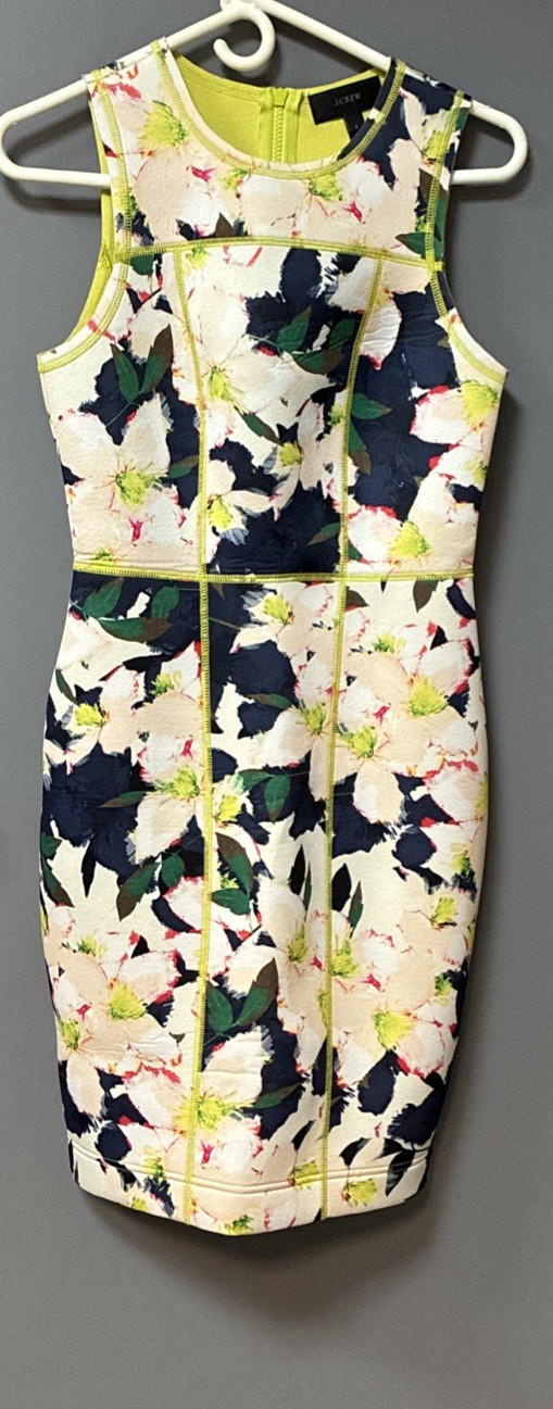 🏷️ J Crew Cove Floral Surf Neoprene Scuba Sheath Dress Size 2 EUC