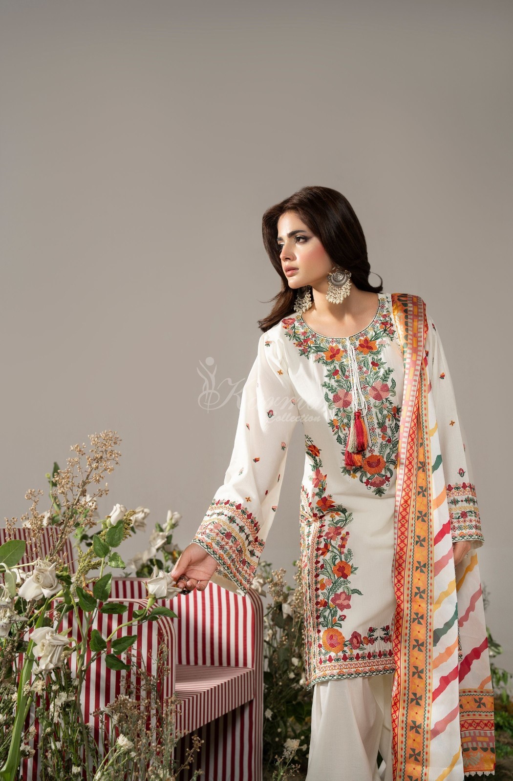 Karma Collection 3 Piece Stitched Embroidery Suit – KC-1581-Warm Cream