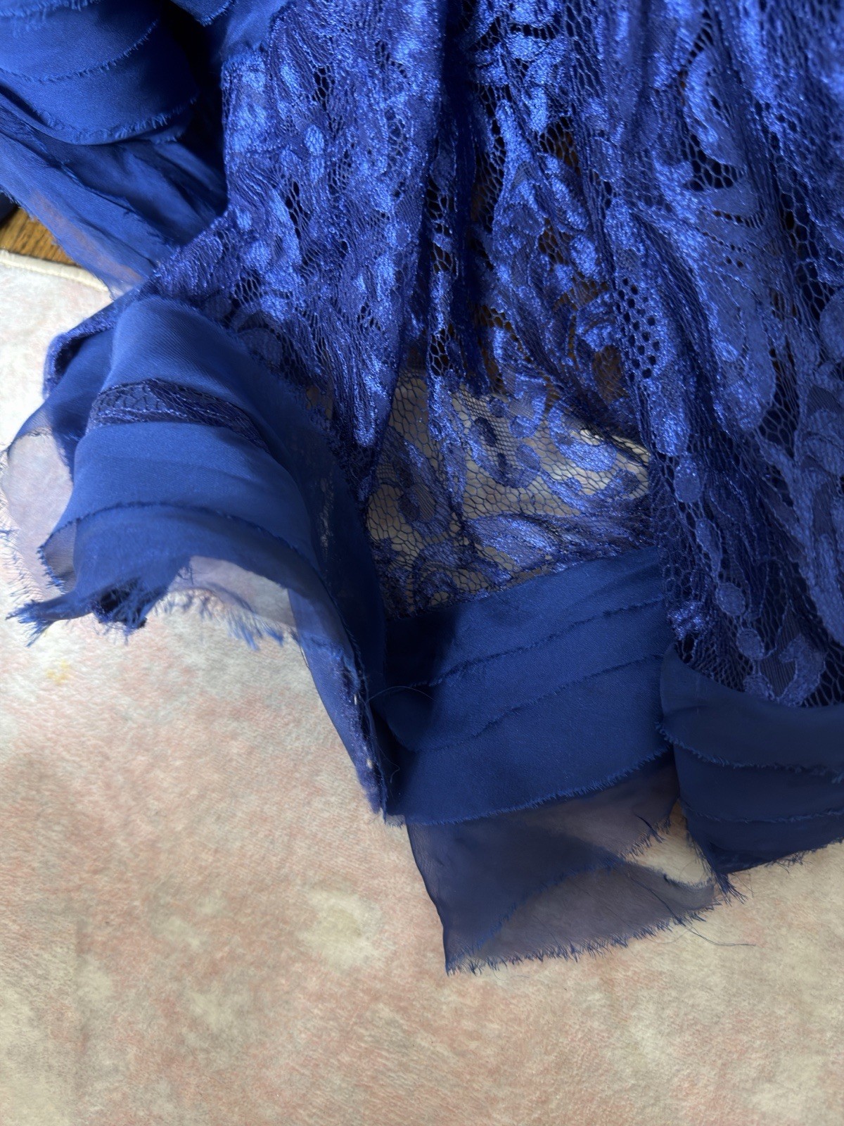 Mac Duggal Iridescent Ruffle Sequin Beads Ruffle Maxi Mermaid Lace 10 Blue Dress