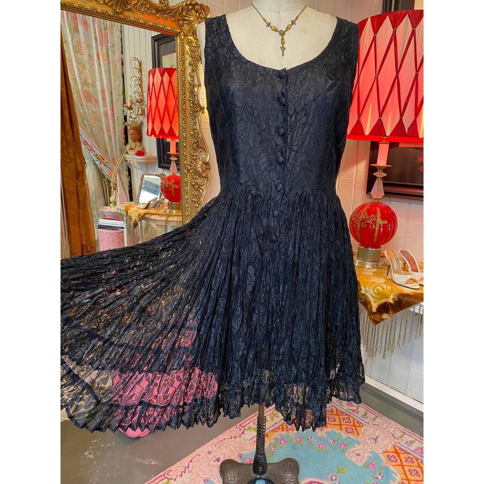 vintage 1990s black lace dress nostalgia 90s babydoll whimsygoth s/m sheer goth