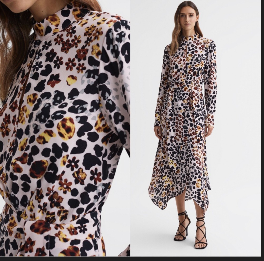 Reiss Lira Animal Print Belted Midi Dress Size UK 8 RRP £228