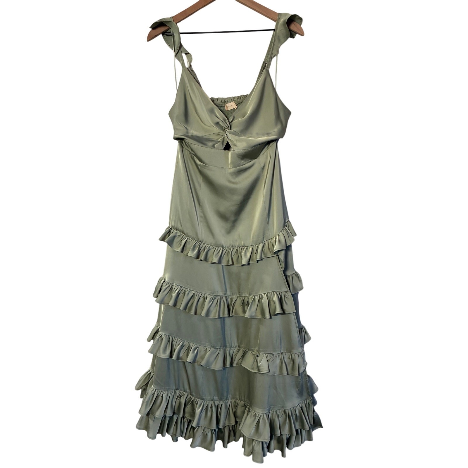 Altar’d State Alana Marie Basil Green Tiered Ruffle Maxi Dress, Size Large