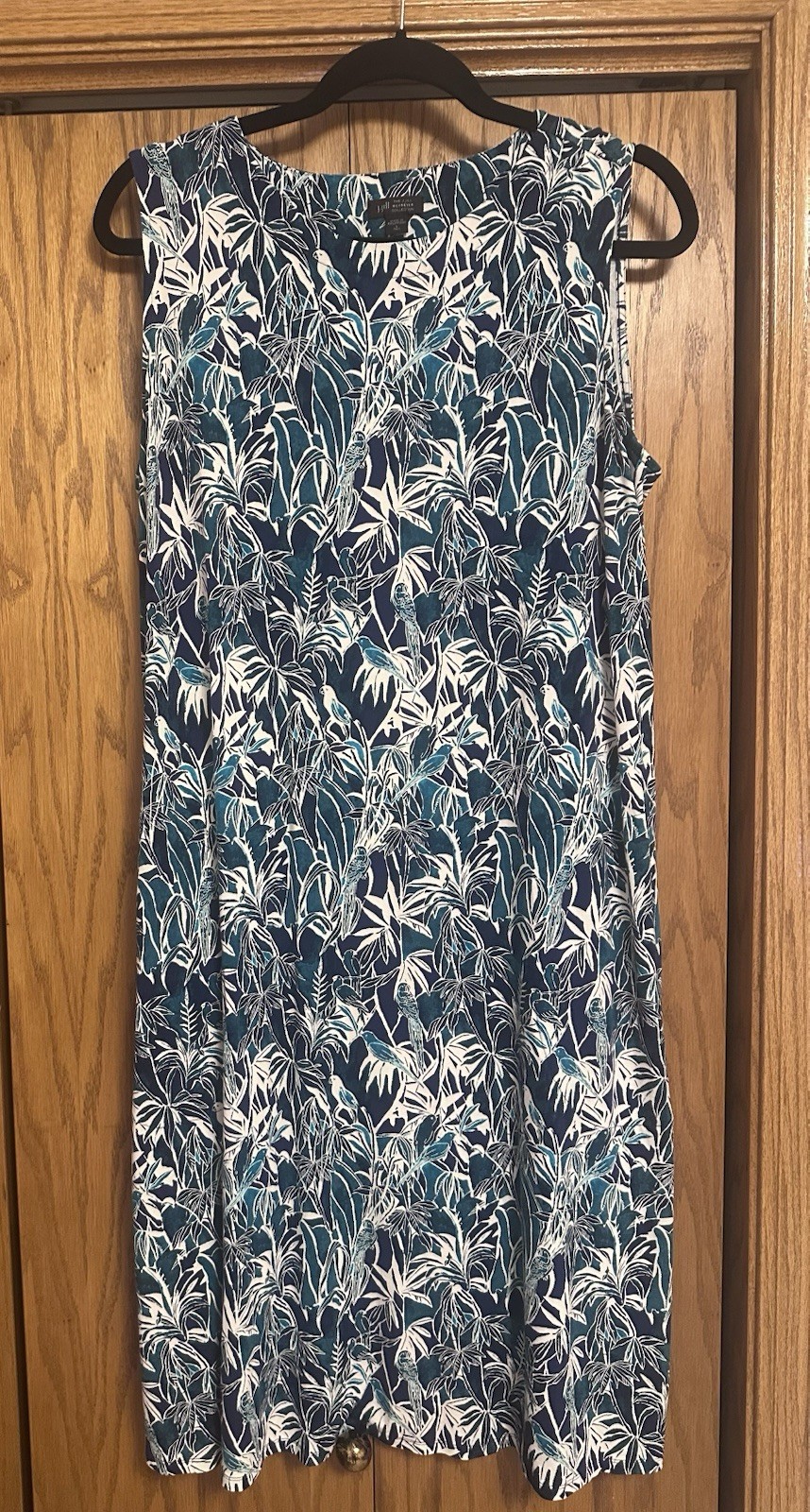 J. Jill Wearever Shift Dress Tropical Print Sleeveless V-Neck LT Large Tall