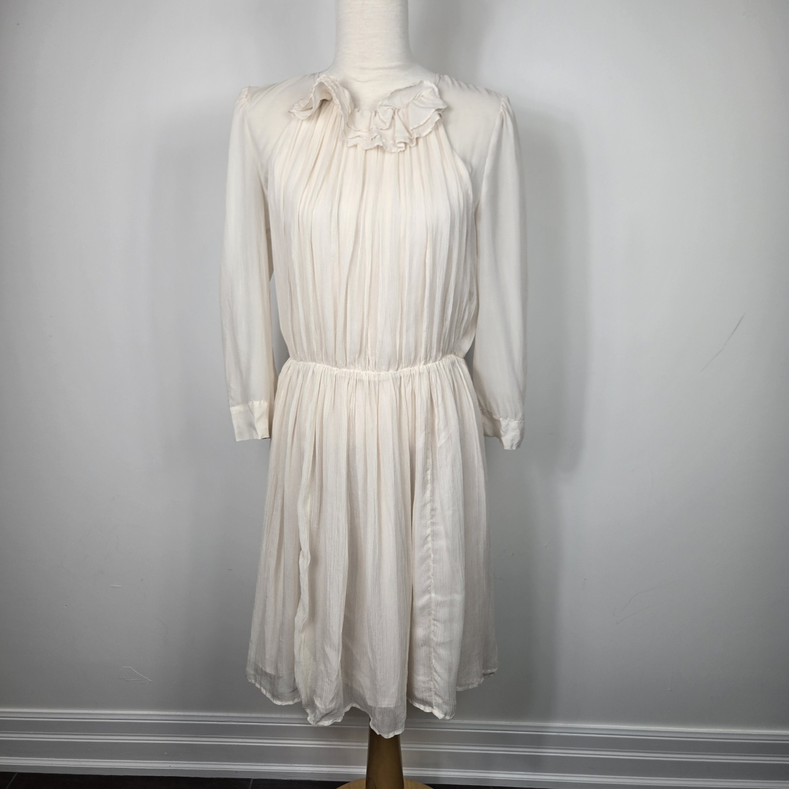 French Connection 100% Silk Ruffle Dress Ivory Romantic Cottagecore S Edwardian