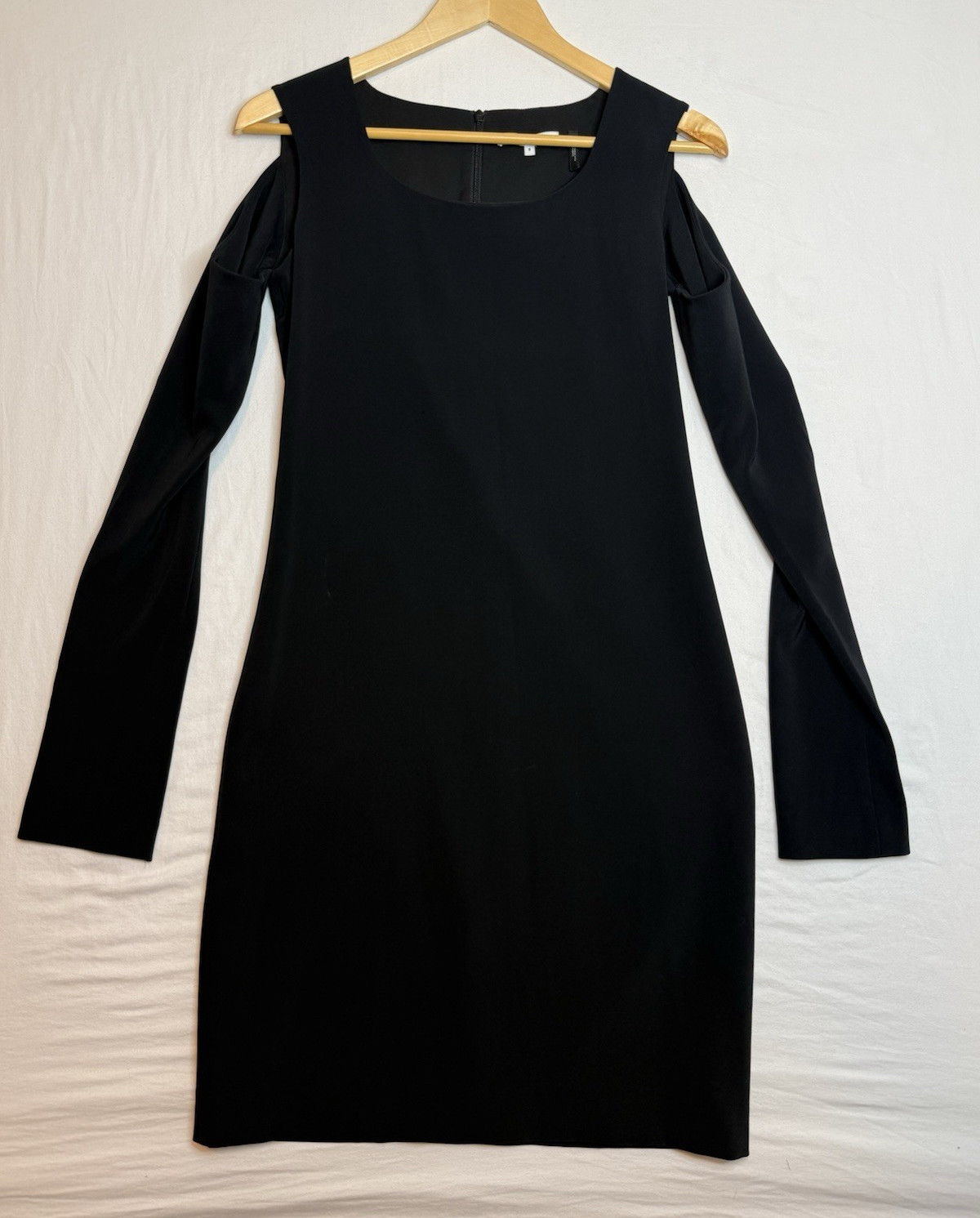 Helmut Lang Sleeve Cutout Dress Cold Shoulder Black Round Neck Size 0