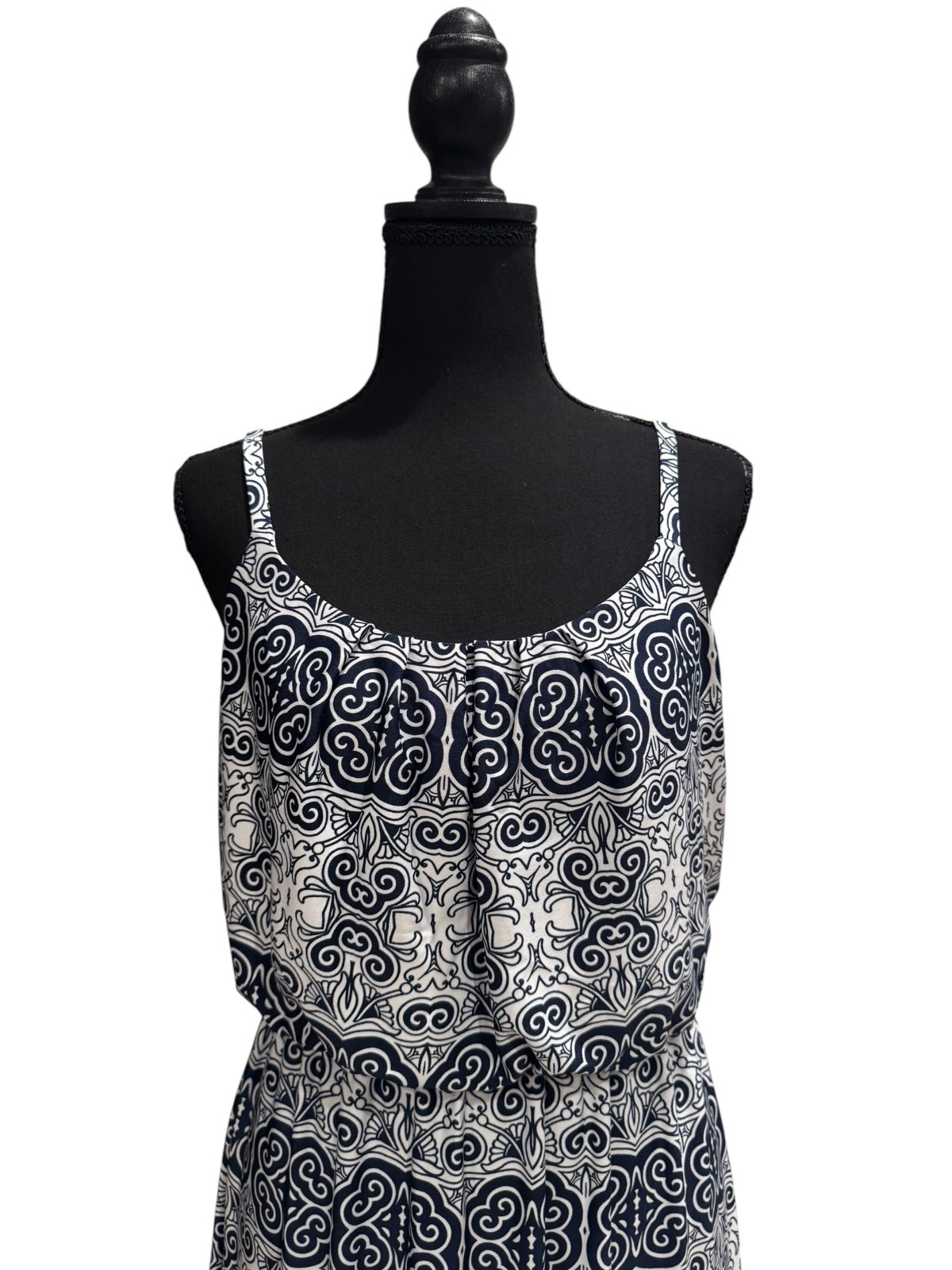 Sleeveless Maxi Dress with Black and White Pattern