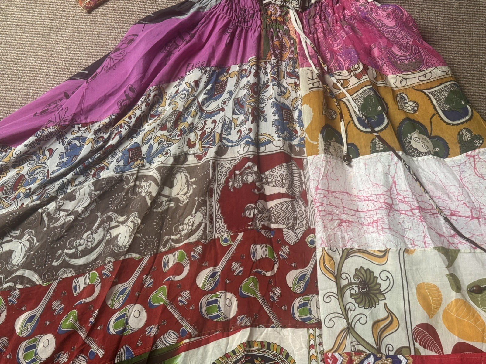Recycled OOAK Sari Fabric Patchwork Boho Festival Maxi Dress M/L UK 12-16