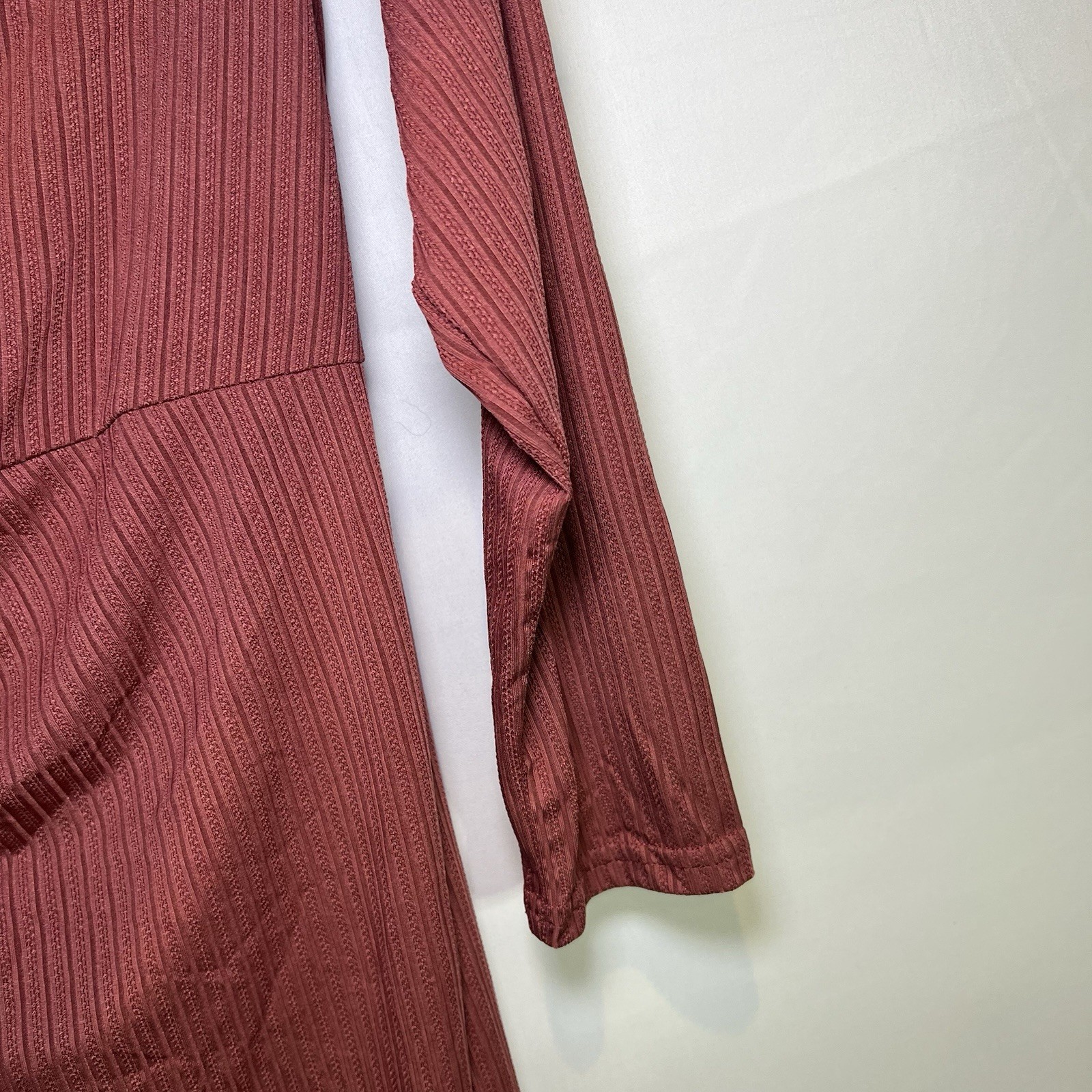 Shibever | Women’s Long Sleeve Midi V Neck Casual Dress | NWT | Medium Red Brown