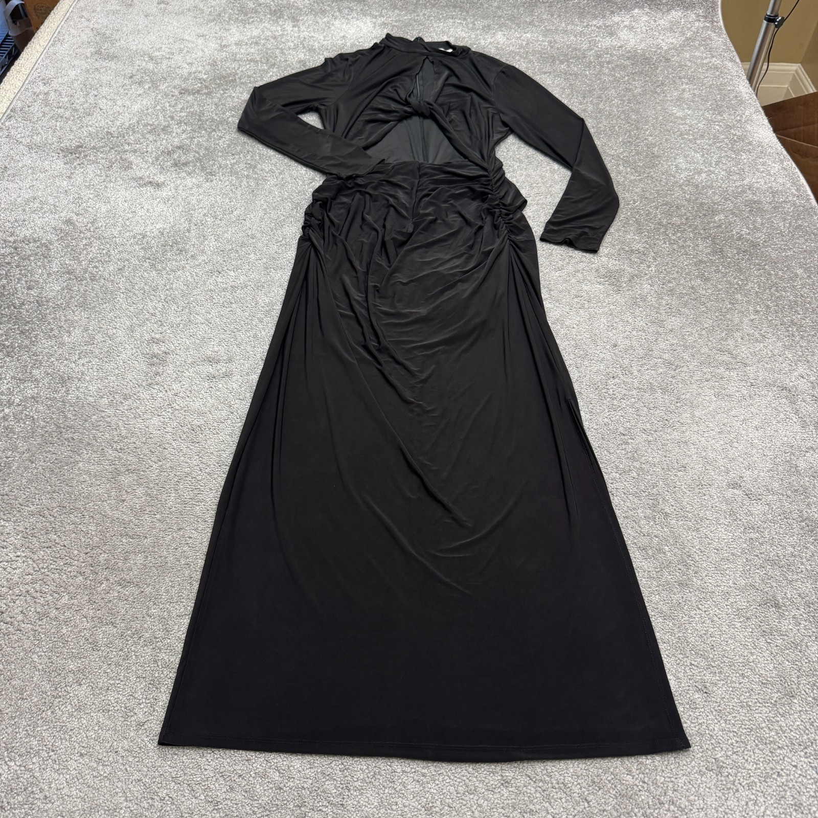WAYF Cut Out Twisted Front Long Sleeve Maxi Dress Womens XL Black Slit Formal