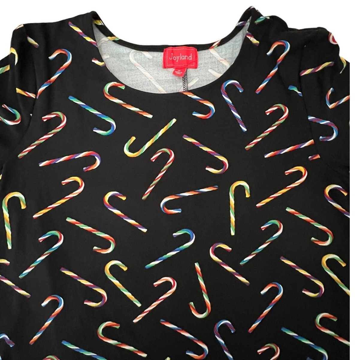 Joyland Colorful Candy Cane Xmas Print Dress Black Long Sleeve Dress Womens M