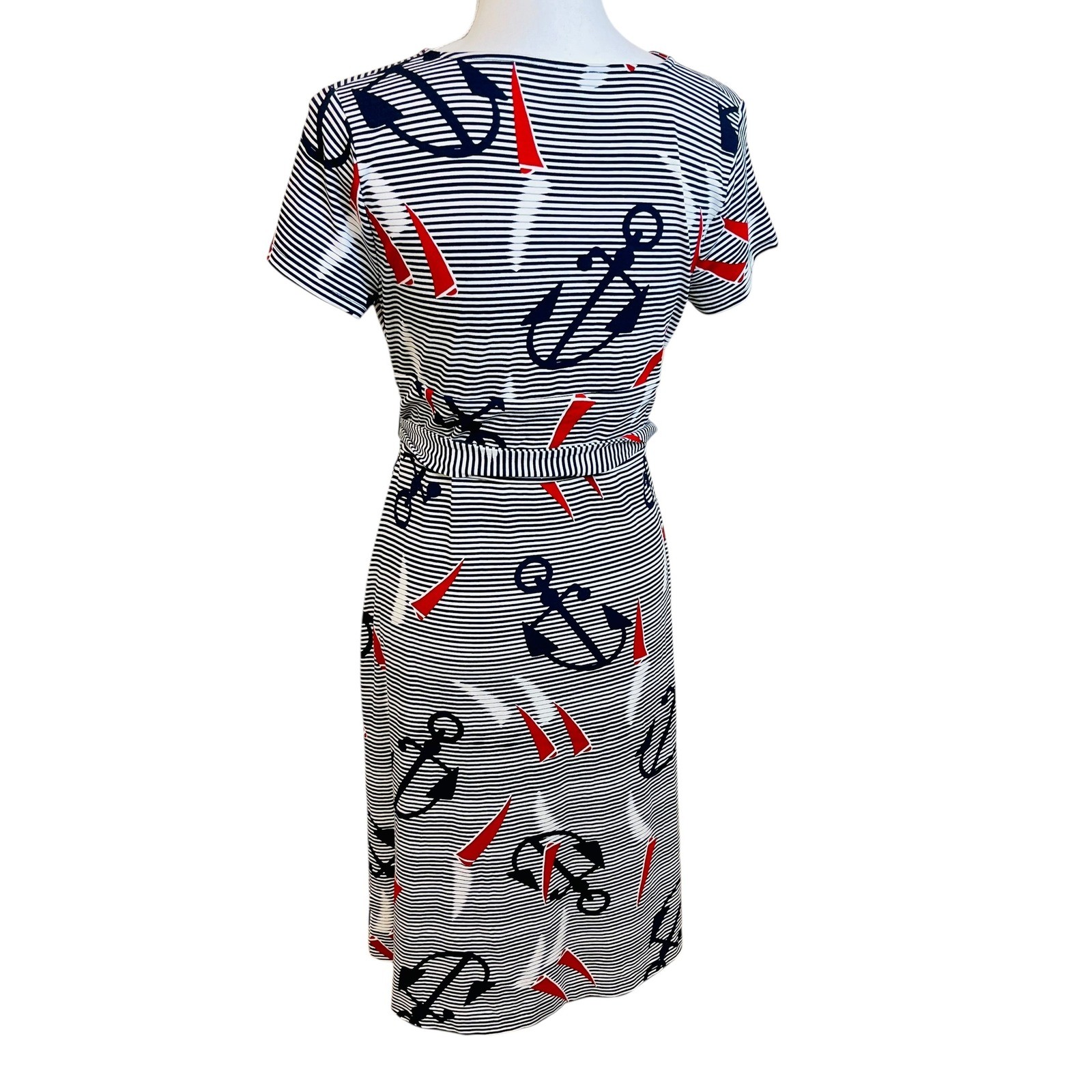 TALBOTS Striped Nautical Anchor Dress S P Fisherman Nautical Coastal Preppy