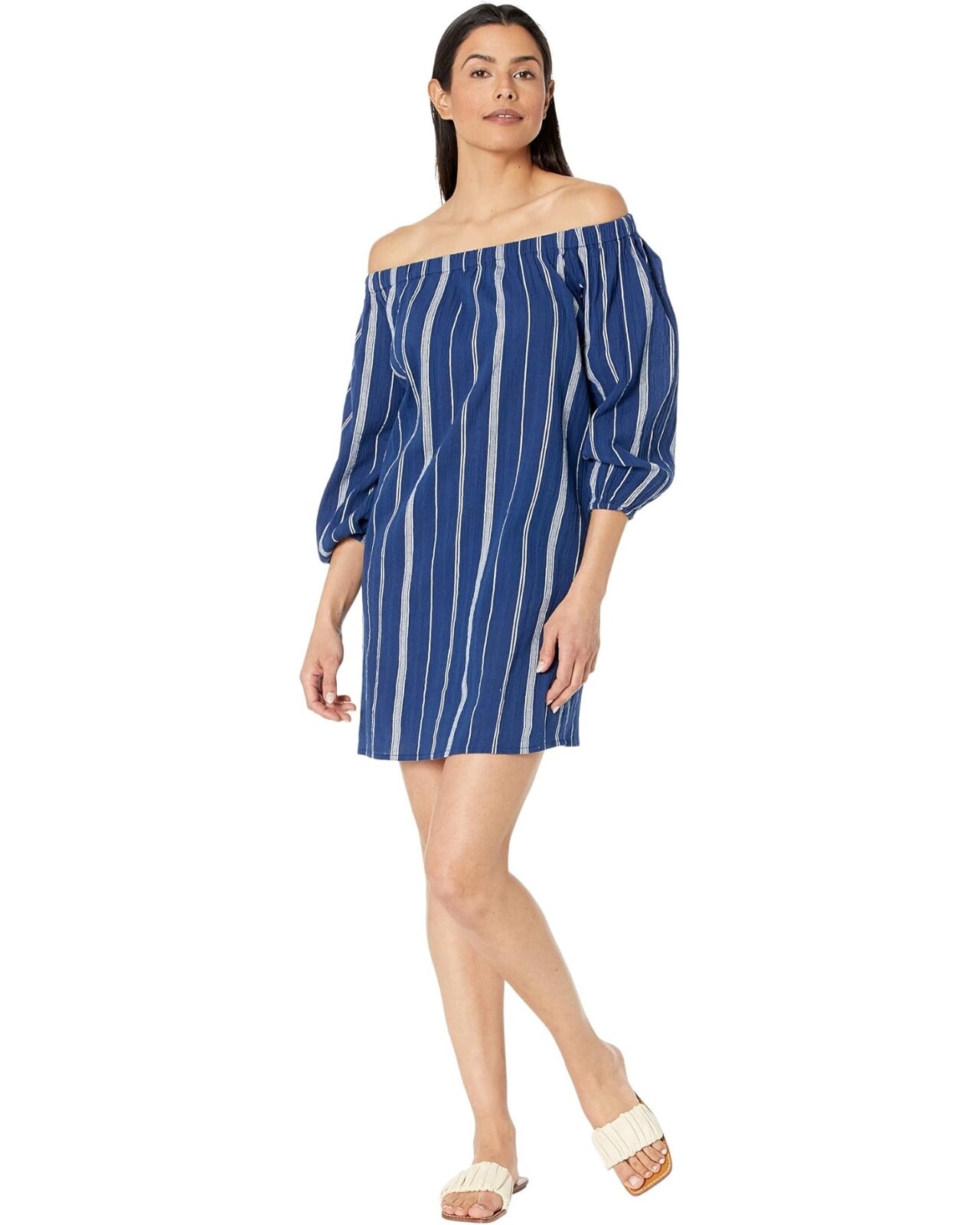 New Lauren Ralph Lauren Stripe Off-the-Shoulder Cover-Up Dress R$114 Size Small