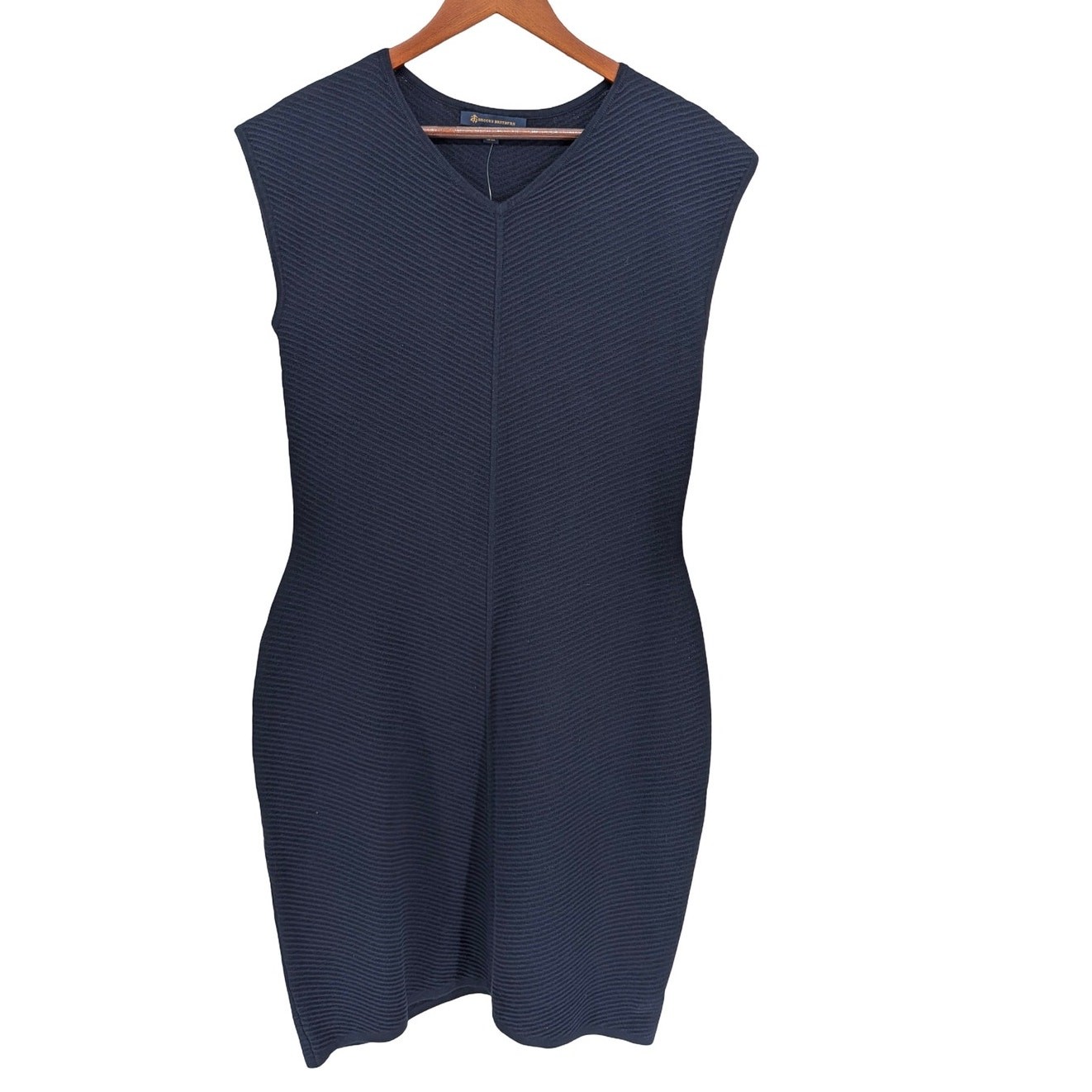 NWT Brooks Brothers Navy Textured Knit Sheath Dress XL Stretch Midi
