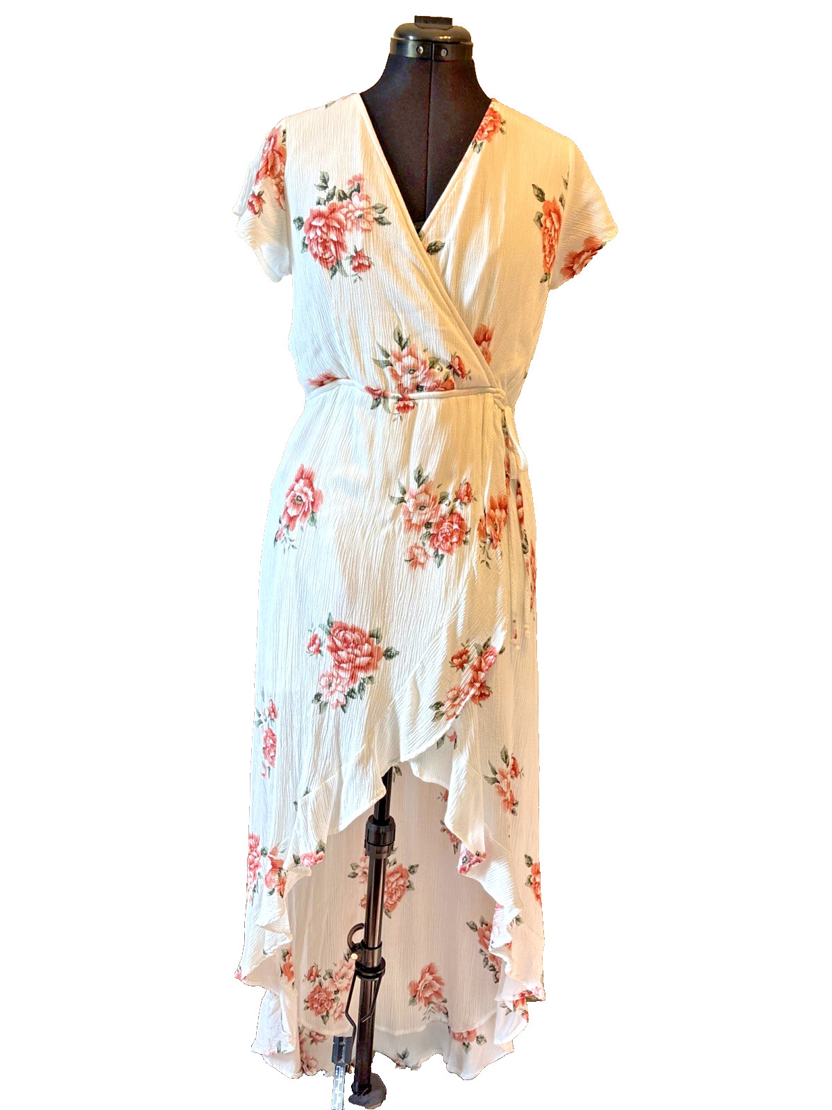 Alter’d State L Dress Hi-Low Ruffle Hem Ivory Pink Floral Boho Romantic Fairy