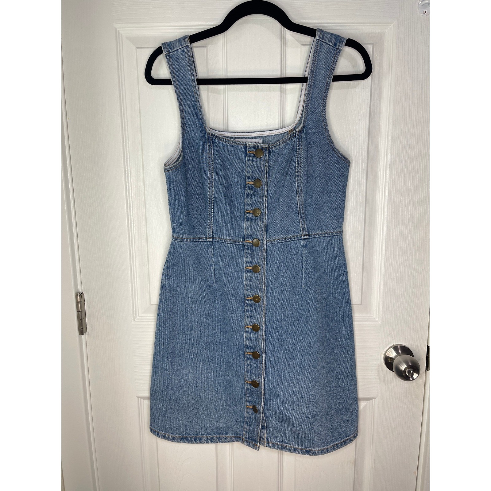 Urban Outfitters Denim Dress Blue Button Front Square Neck Sleeveless Size 8
