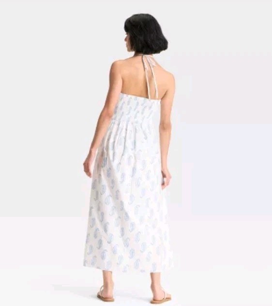 Universal Thread Maxi Halter Dress Paisley SMALL Beachy Resort Coastal Vacation