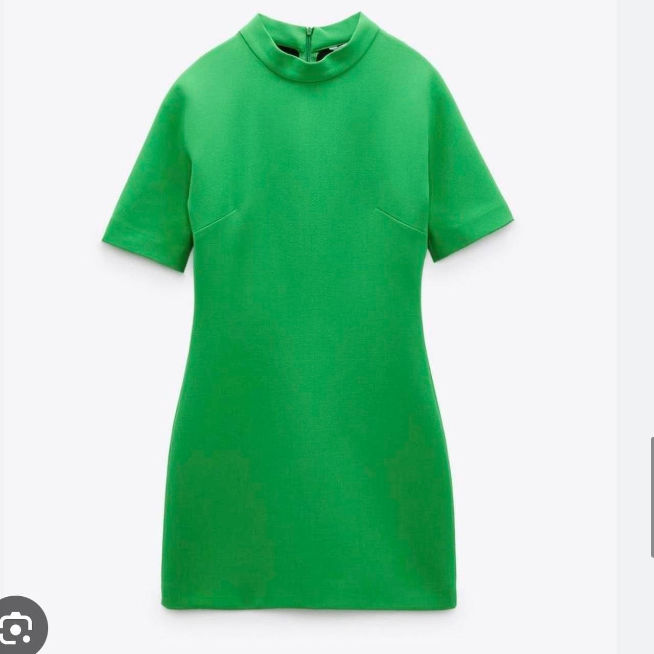 Zara Green Mock Neck Short Sleeve Textured Mini Shift Dress Small