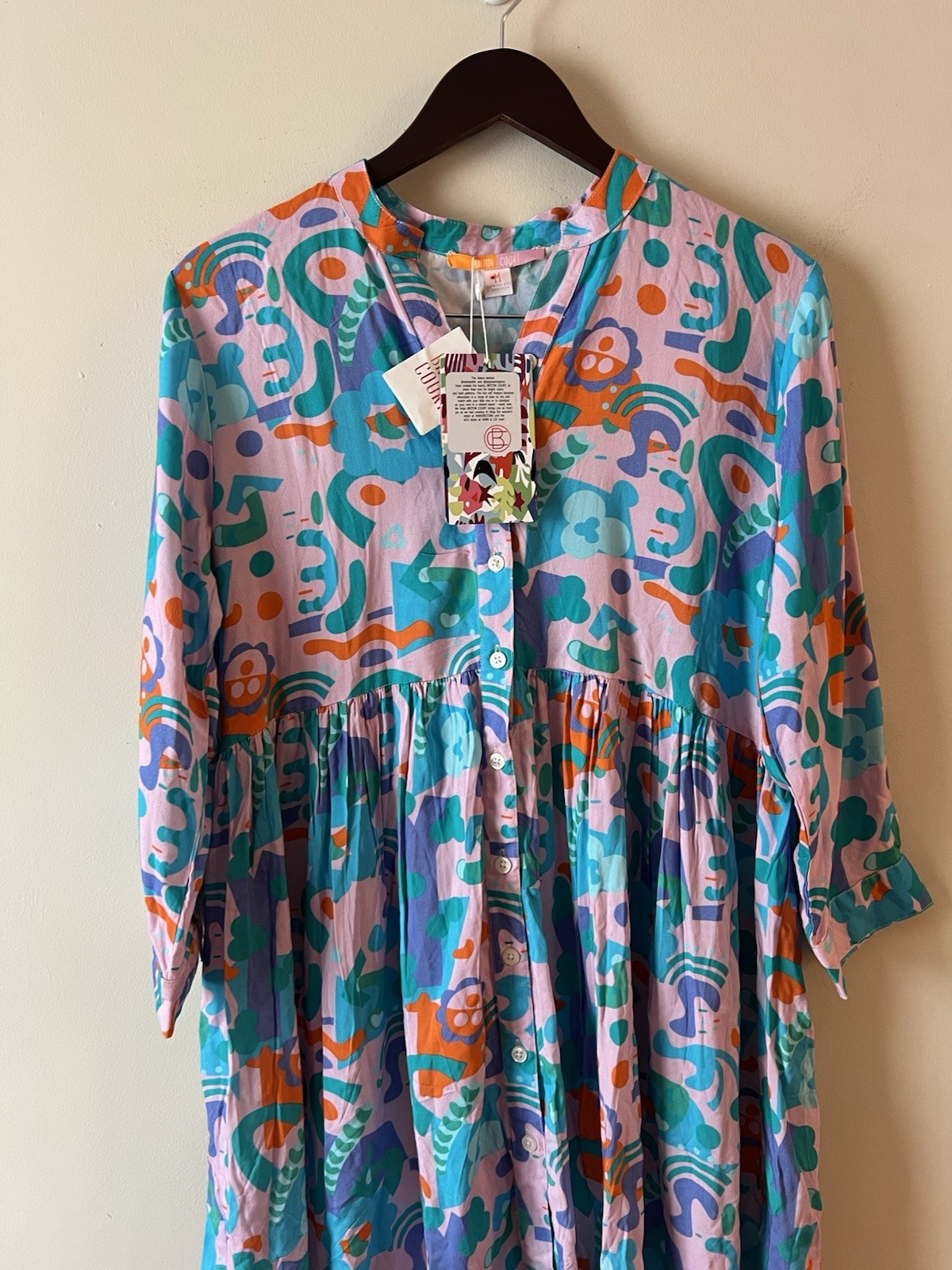 Briton Court NEW Pink Abstract Printed Button Front Mini Dress Size Medium