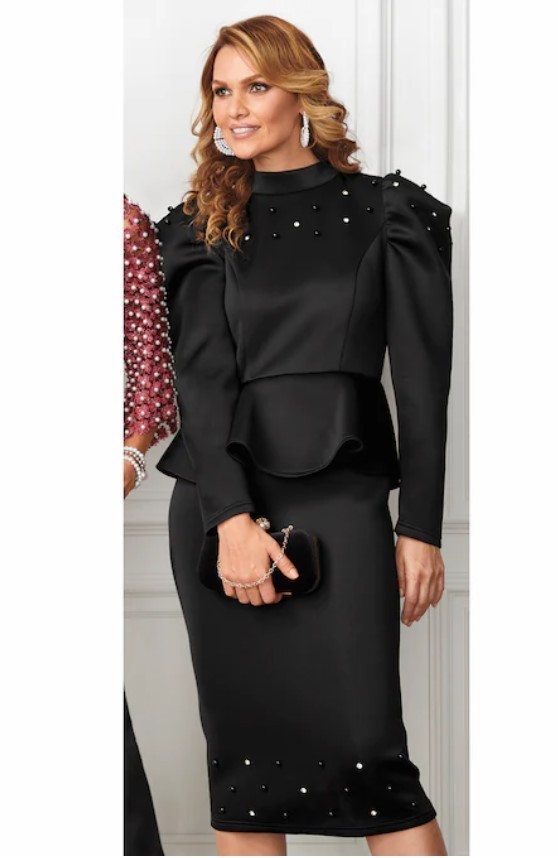 16 Midnight Velvet Black Wedding Church Rosaline Peplum Pearl Rhinestone Dress