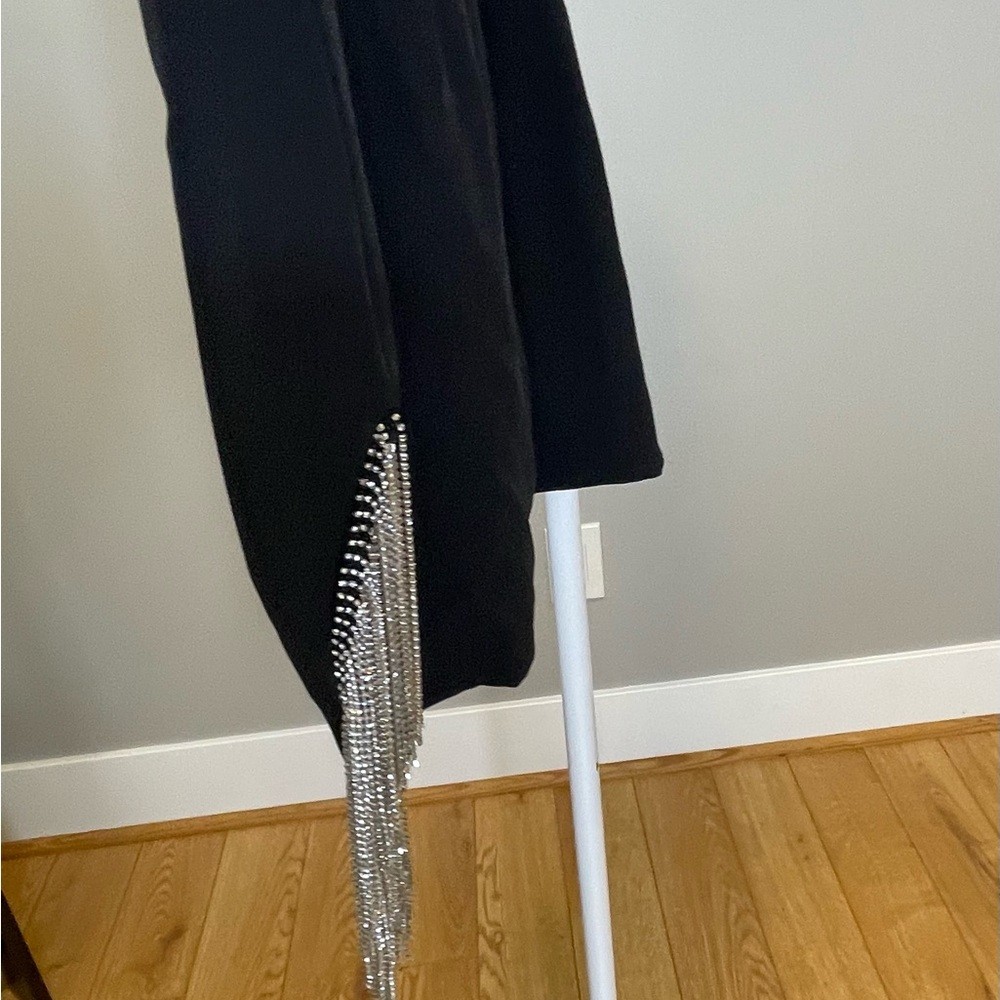 Fore Black Rhinestone Fringe Slip Dress – Women’s Elegant Party Dress NWT