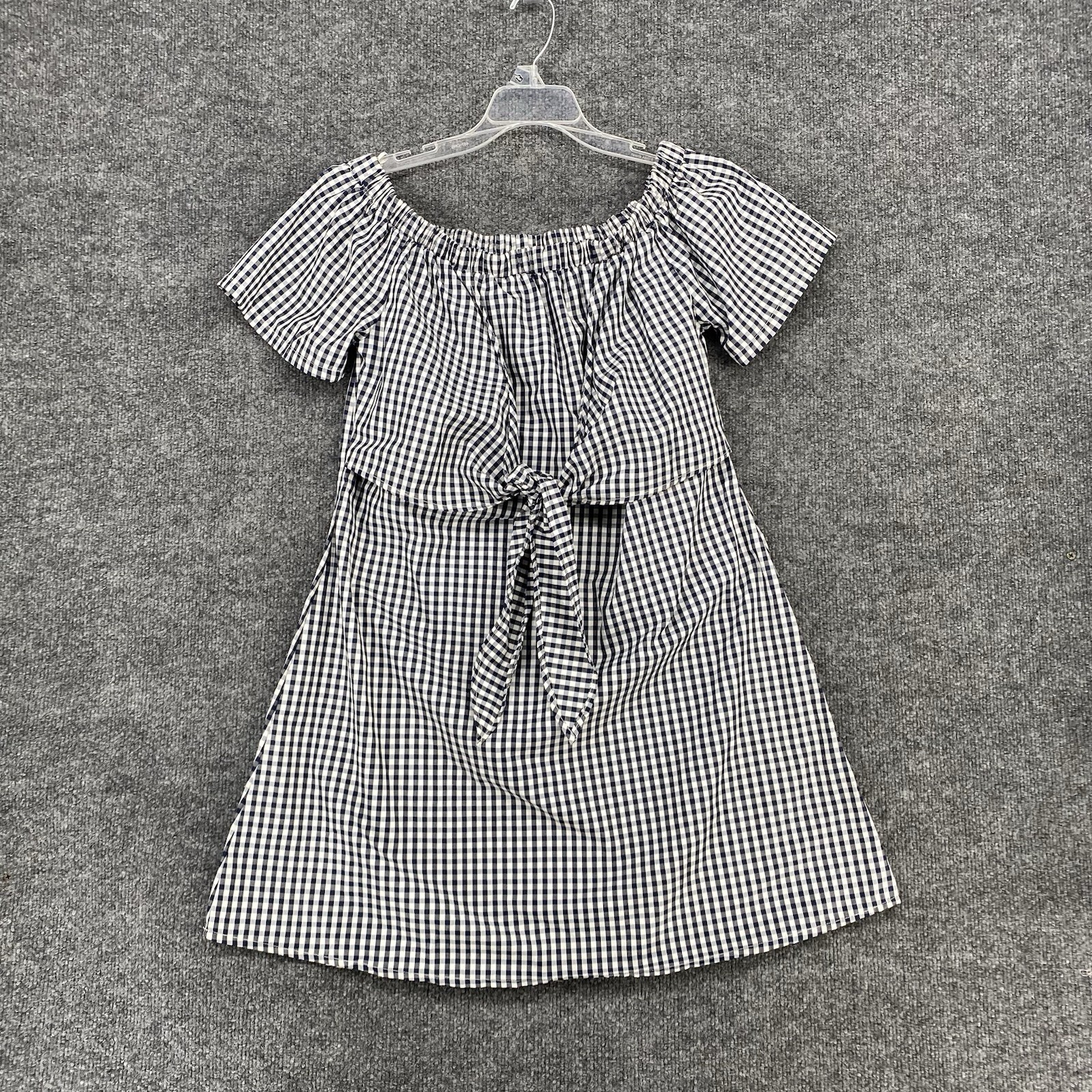 Style Envy Blue White Gingham Plaid Off The Shoulder Dress Womens Large Preppy