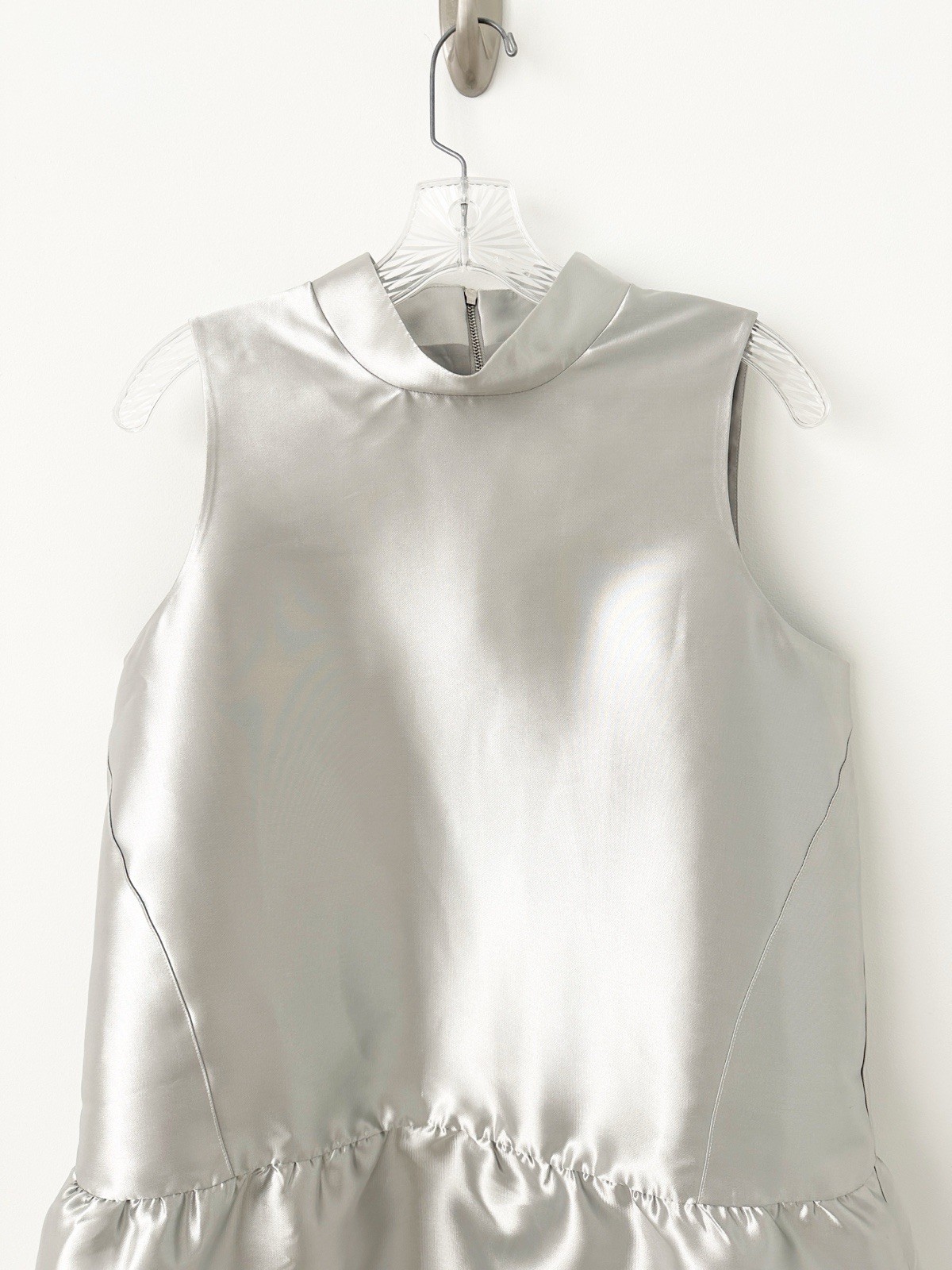 NWT Anthropologie ALIGNE Blaze High-Neck Drop-Waist Satin Mini Dress 12 Silver