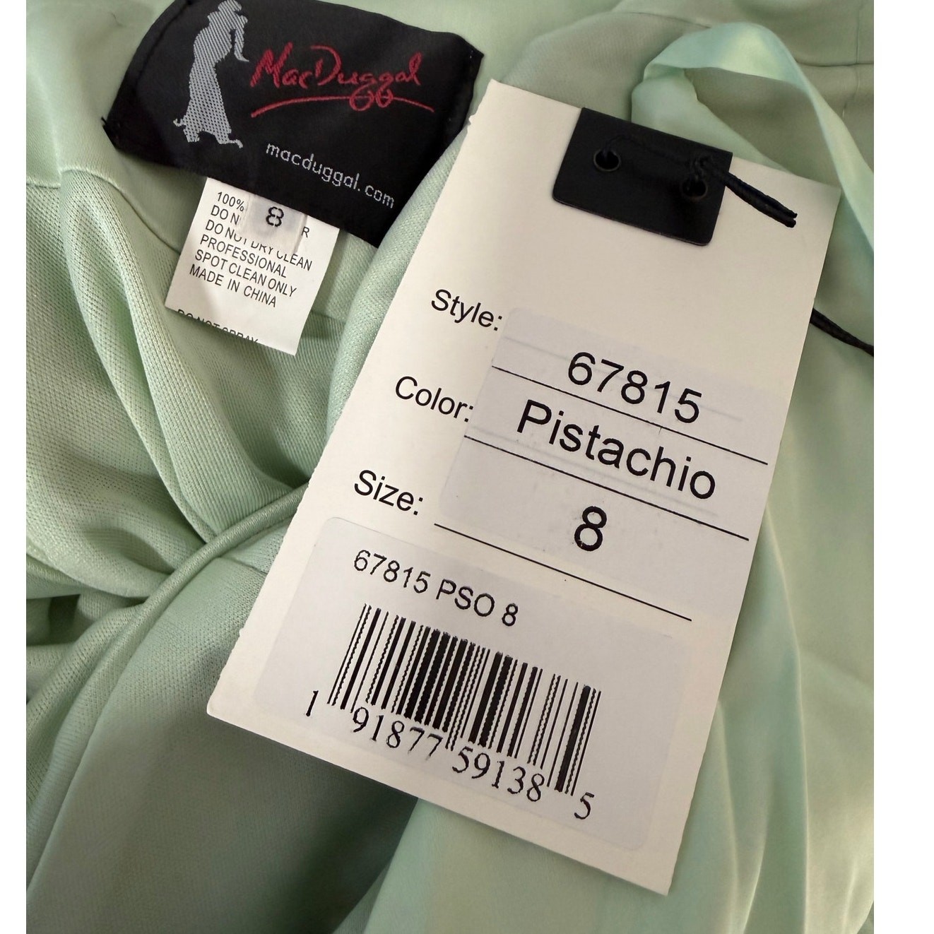 Mac Duggal Size 8 Light Green Satin Ruffled Prom Maxi Gown Dress 67815 NEW