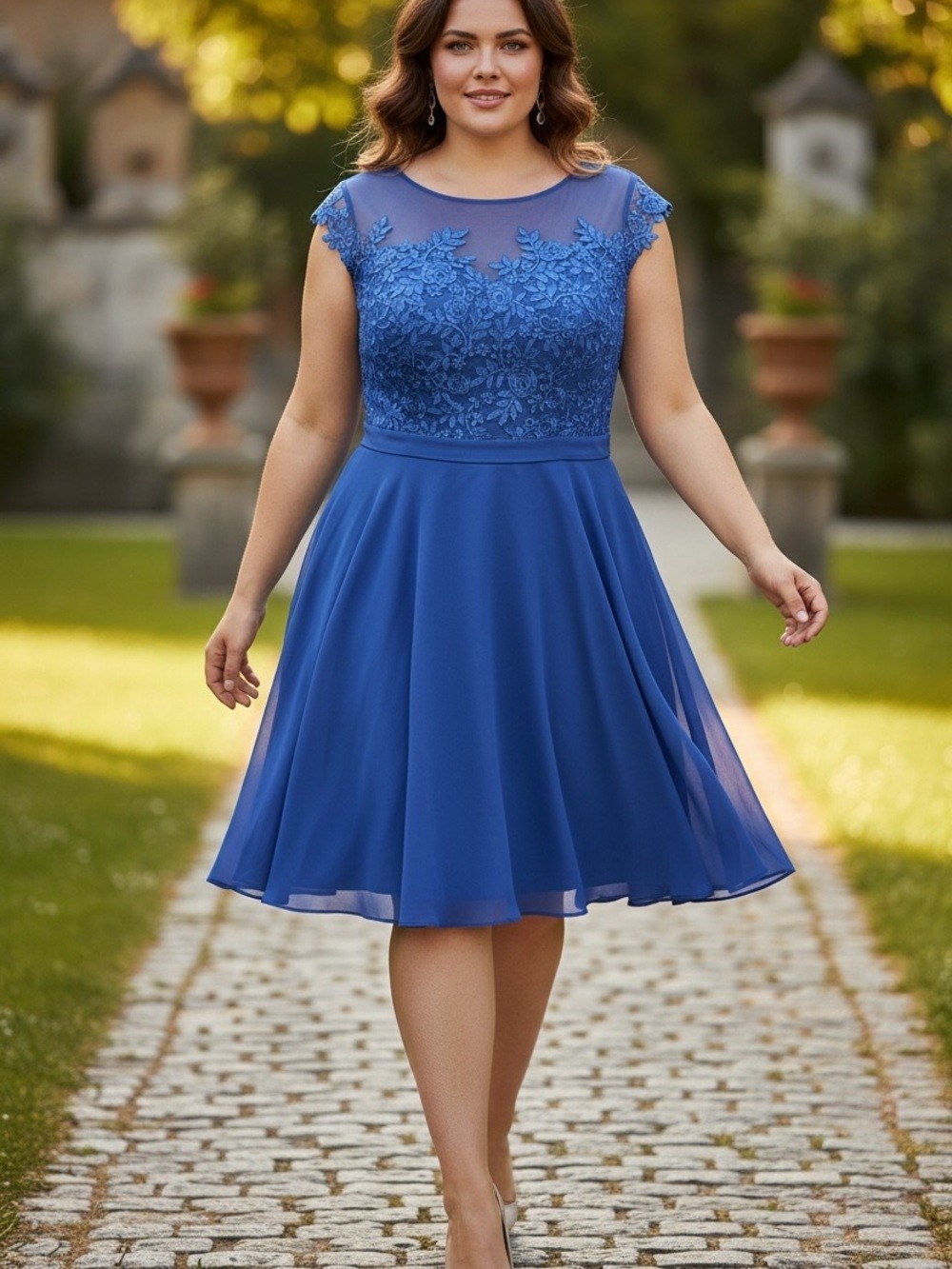 Angel Married Royal Blue Embroidered Lace Chiffon Dress NWT 22W