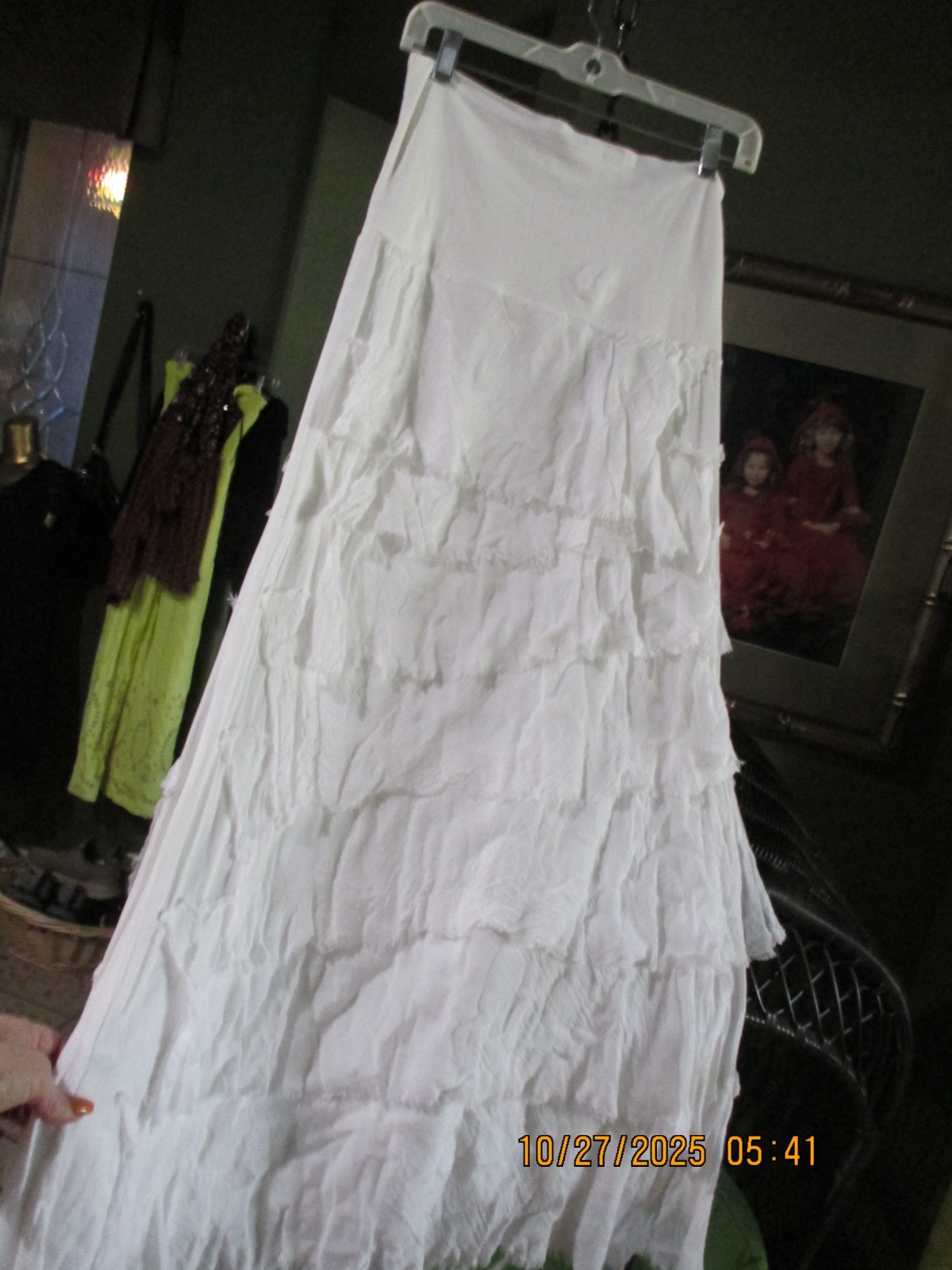NWT BLOOM! MADE IN ITALY! WHITE BOTIQUE LONG STRETCH DRESS FLAT RUFFLES DOWN OS
