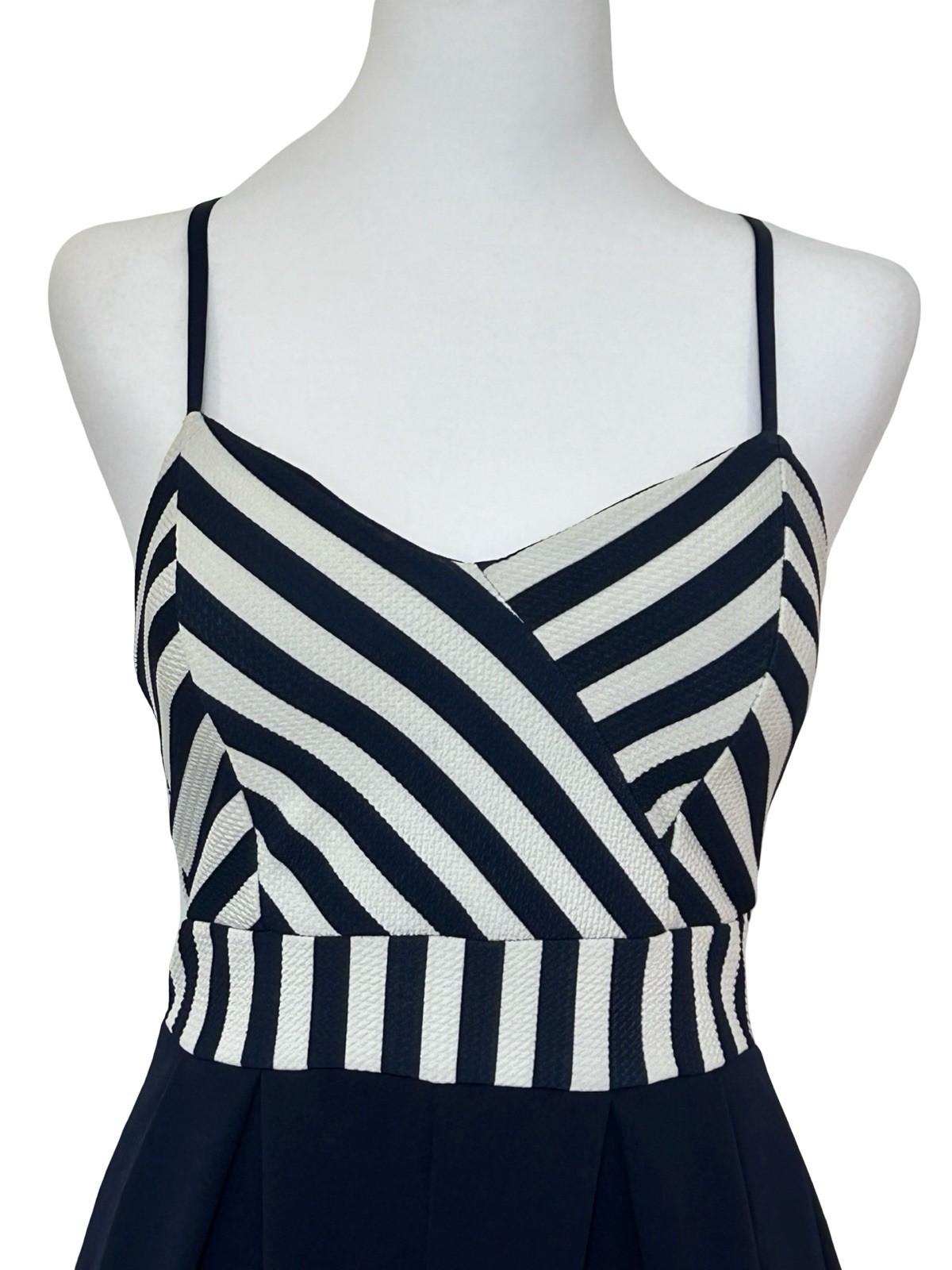 Nautical Striped Fit & Flare Romper Dress Navy White Spaghetti Strap Mini M