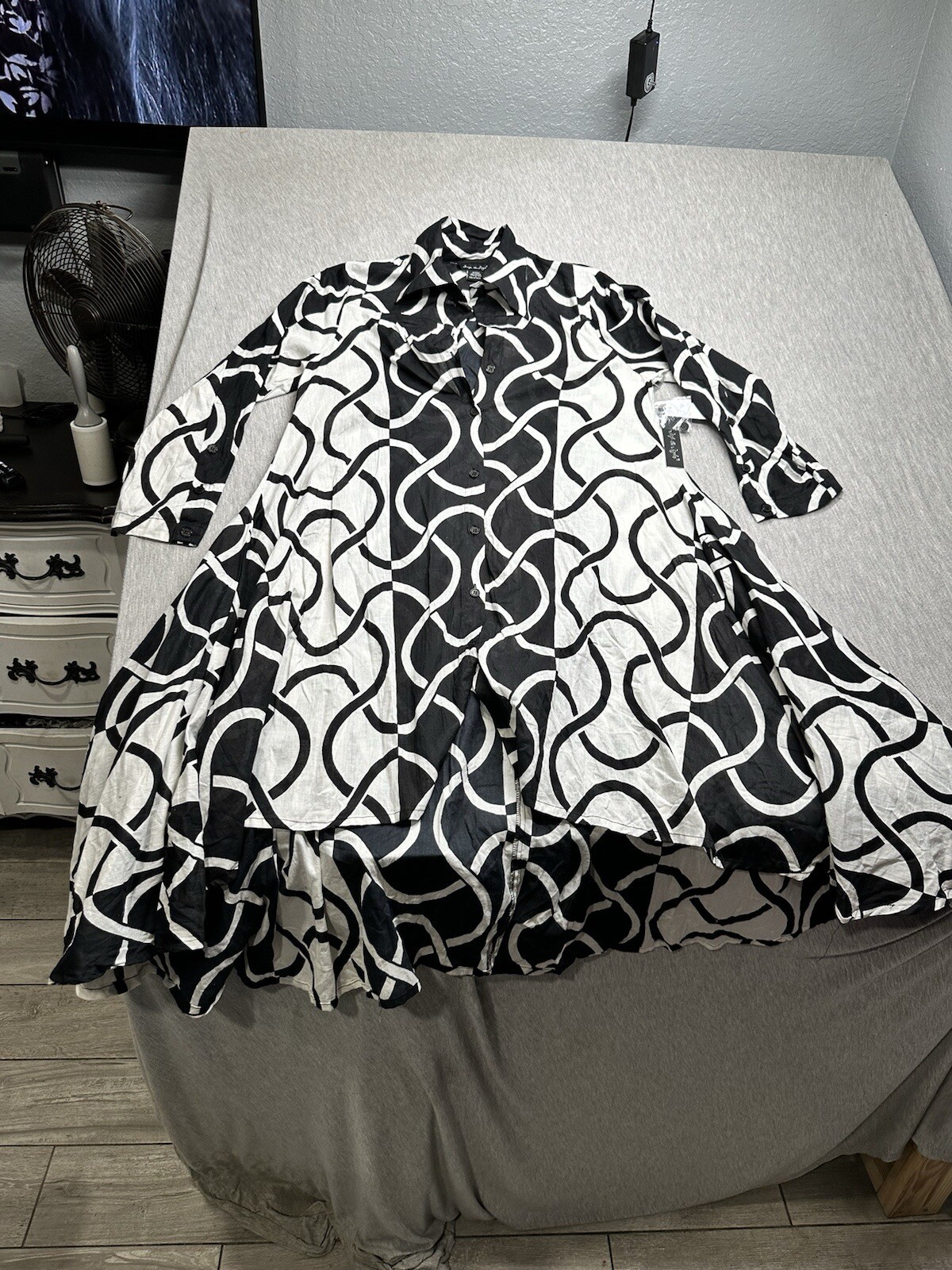 Step In Style Cotton Button Down Asymmetrical Long Sleeve Dress S Lagenlook