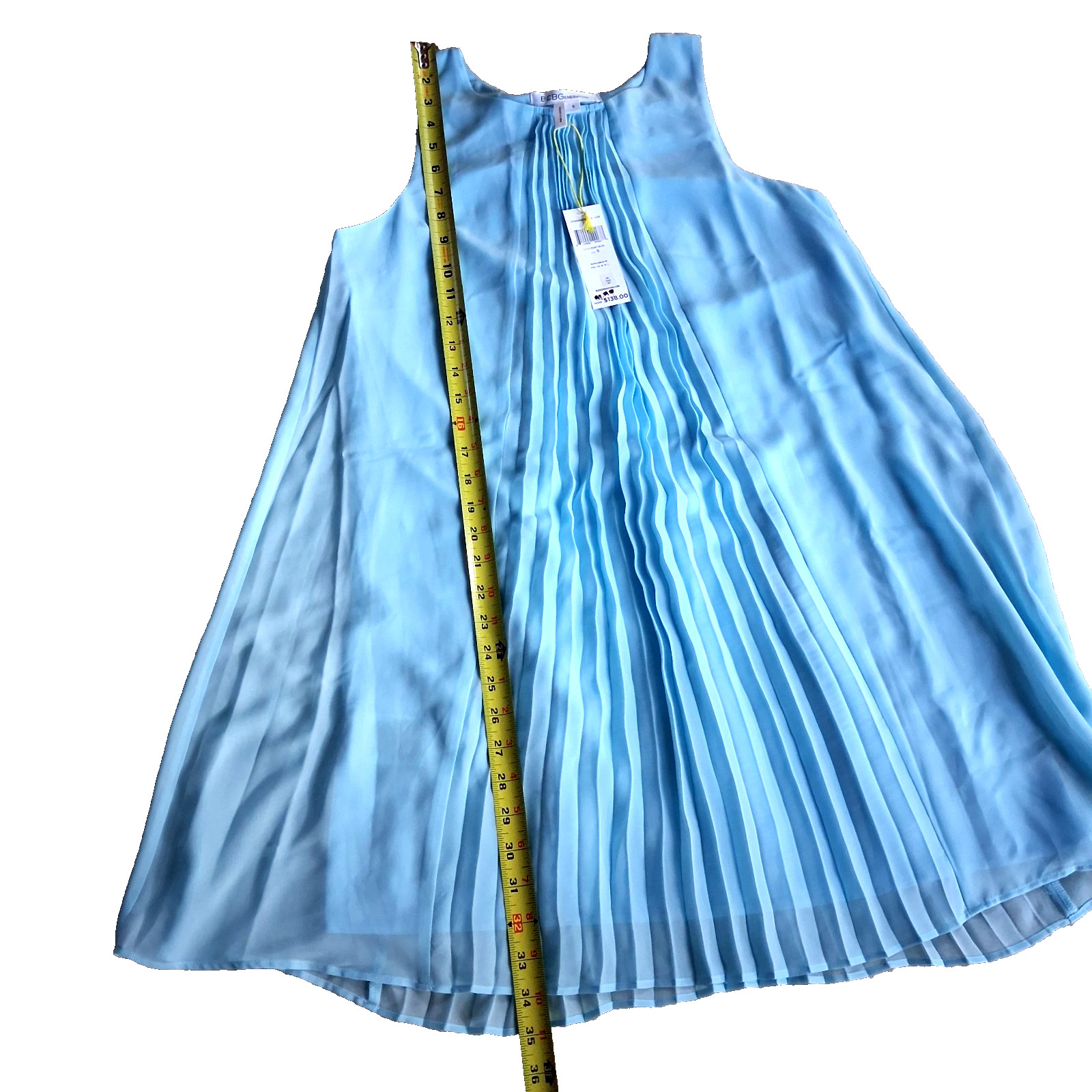 BCBGeneration Chiffon Front Pleated Fold Blue Babydoll Sleeveless Dress Sz S NWT