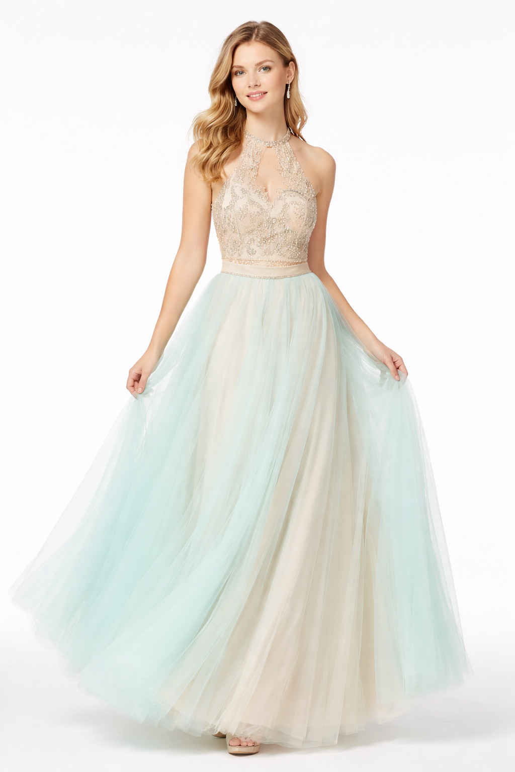 Say Yes to the Prom Juniors’ 2-pc. Embellished Ball Gown Mint Size 7/8 Cropped