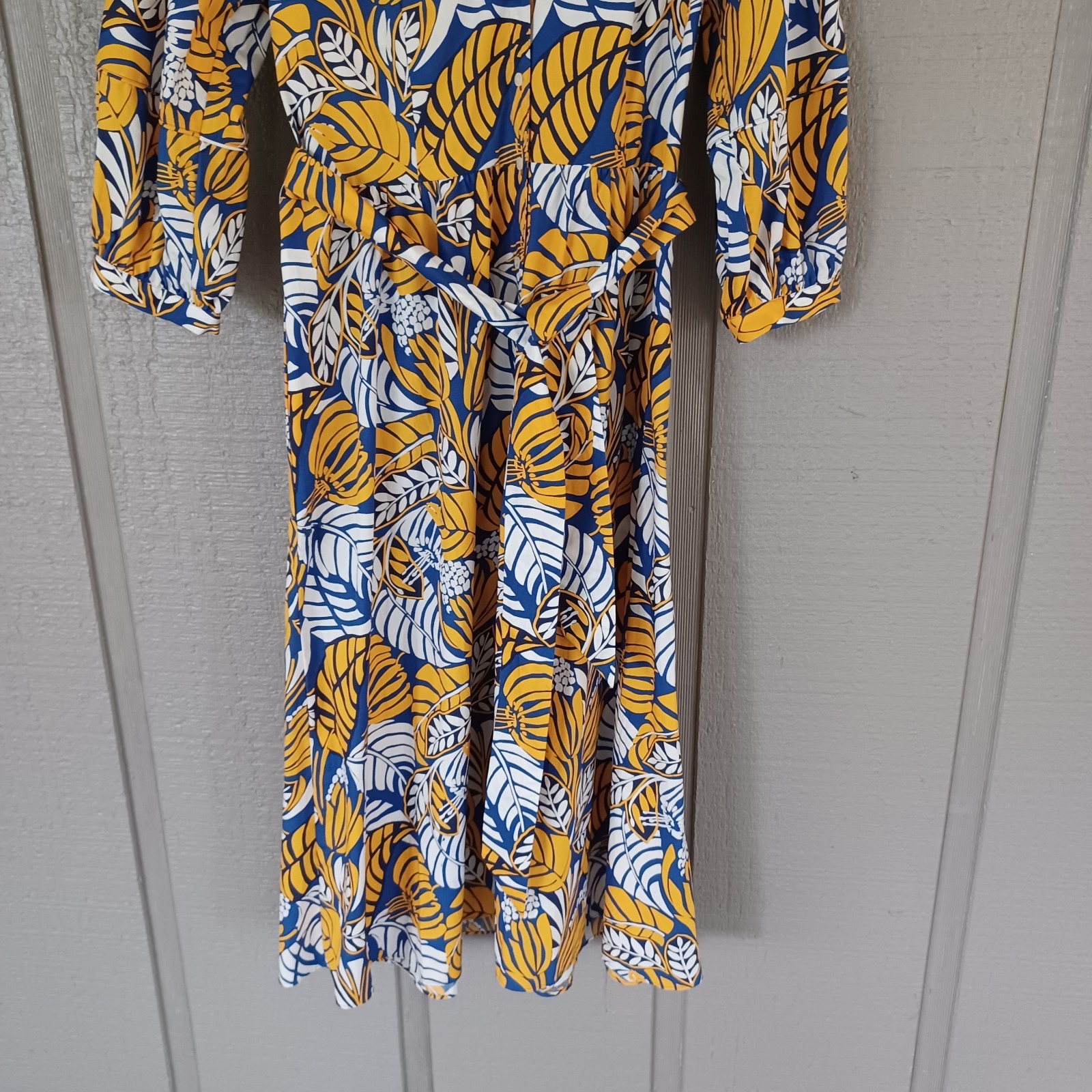 Talbots Poplin Midi Shirtdress Size 10 Preppy Pockets Tie Wasit Colorblock Leave