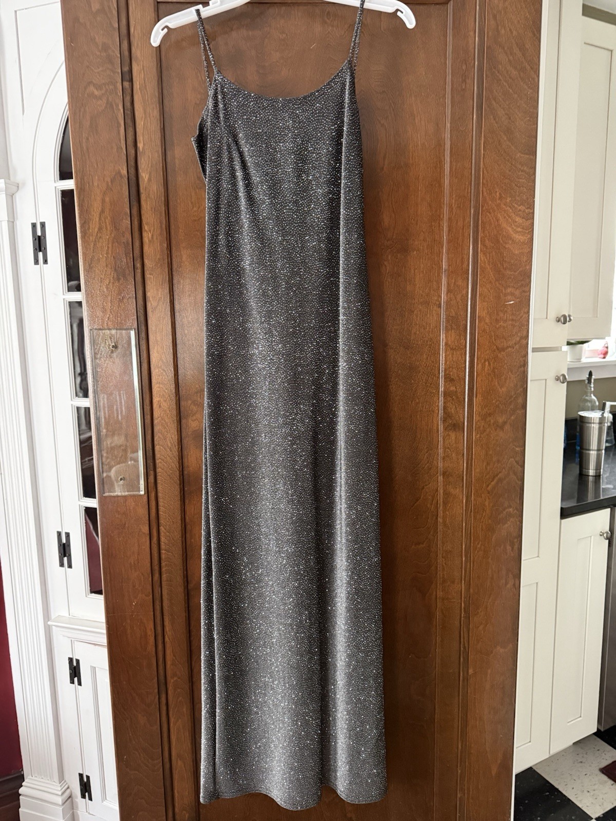 Jump Apparel Co. Black Silver Glitter Metallic Maxi Dress Scoop Neck Size 3/4