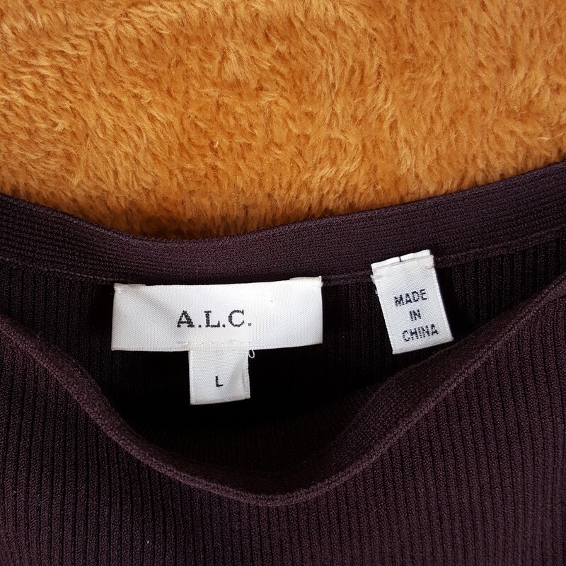 A.L.C Dress Womens Large Burgundy Pullover Midi Ribbed Asymmetric Ruffle RAVENEL