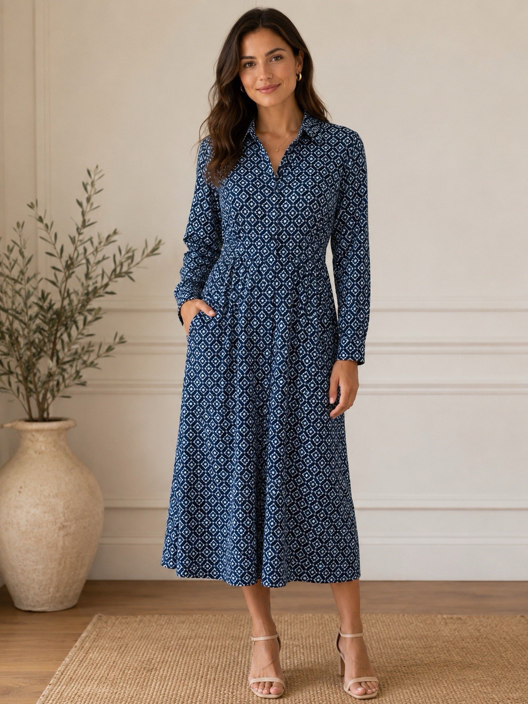 Jude Connally Maxi Long Button Shirt Dress L Preppy Vacation Resort Slinky AOP