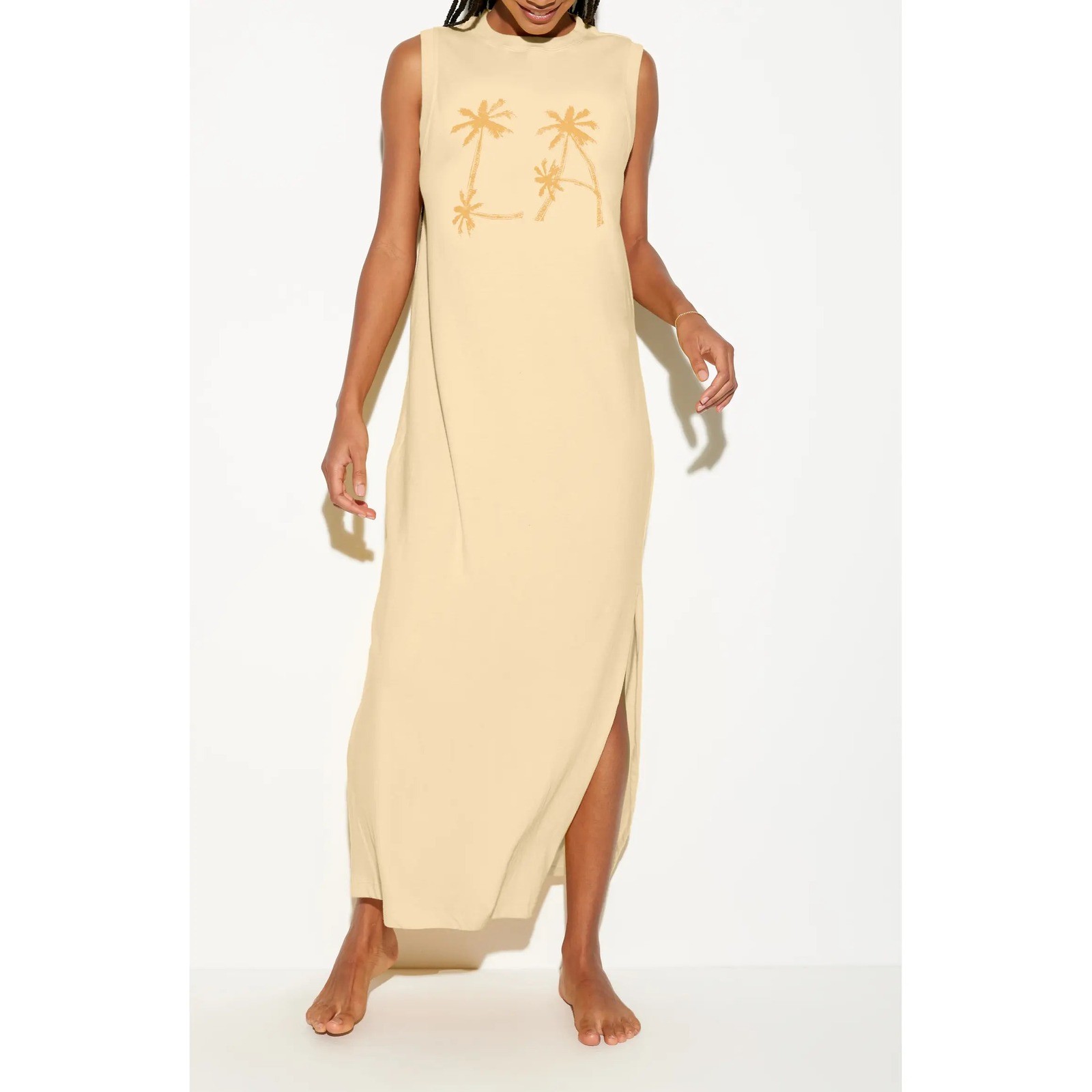 Spiritual Gangster Womens Size Small LA Mulholland Dress Yellow Palm Tree NEW