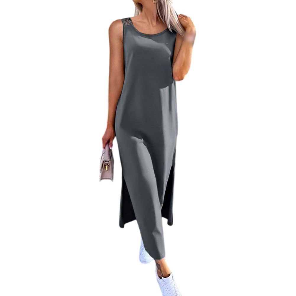 Women’s Openwork Sleeveless Slit Vest Dress Over The Knee