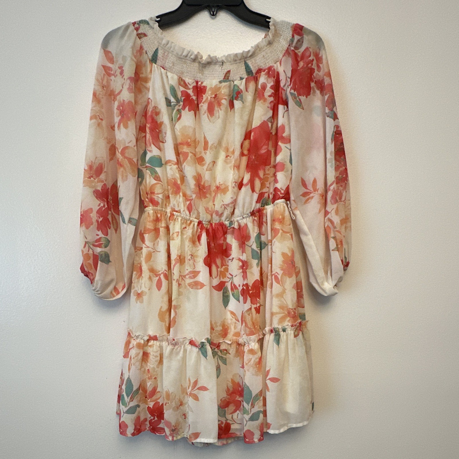 Flying Tomato Floral Off Shoulder Ruffle Lined Chiffon Mini Dress L 3/4
