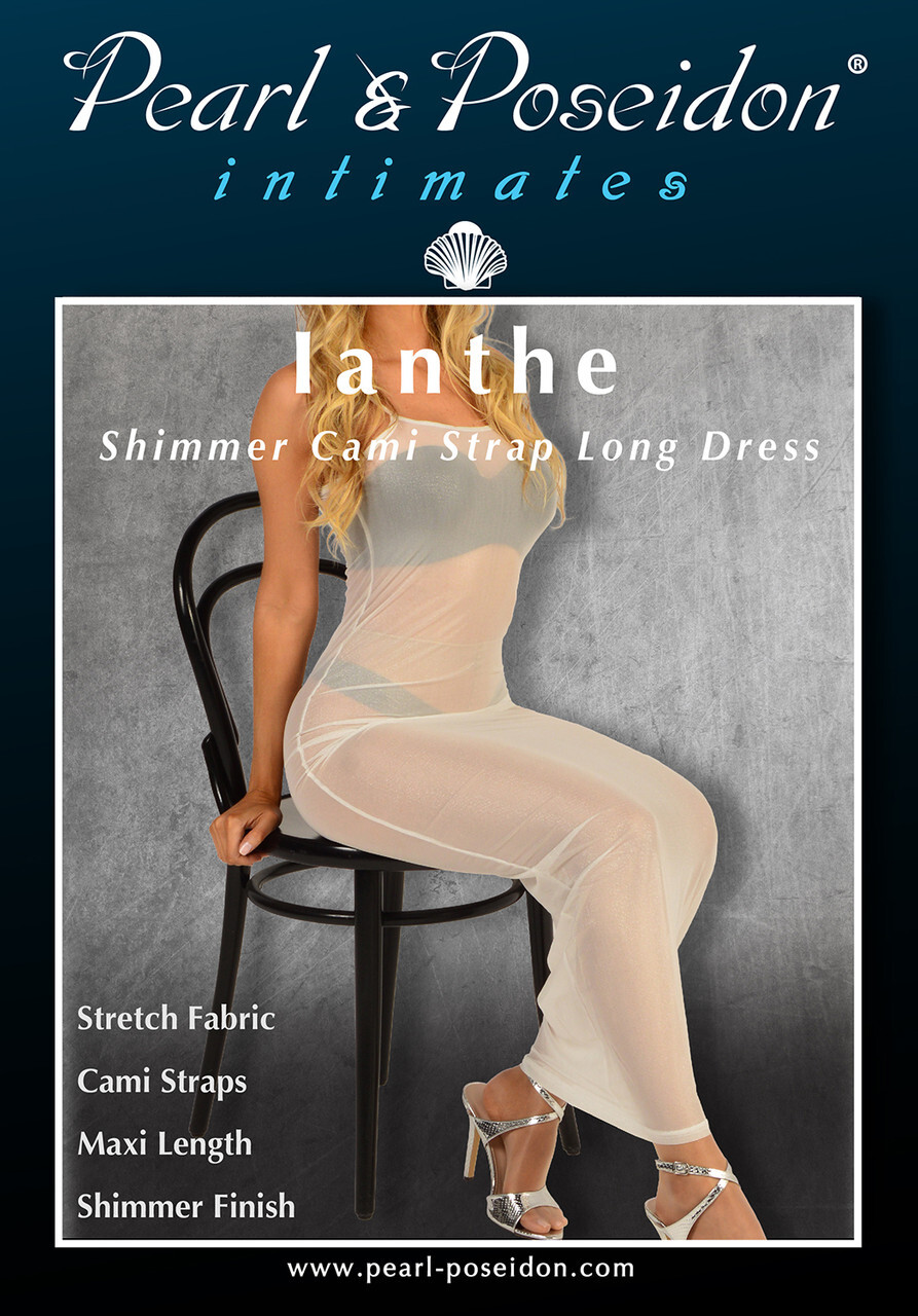 Ianthe – Shimmer Cami Strap Long Dress in Sheer Stretch Mesh Fabric