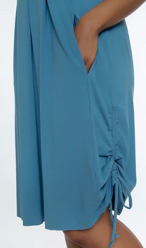 Ruby Jane Chloe Jersey Dress Sz L Pockets Fiji Blue Cowl Lagenlook USA Excellent