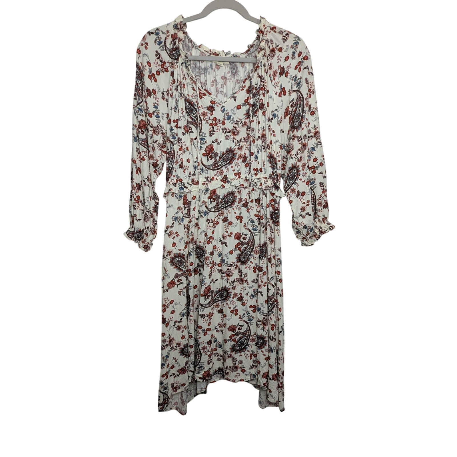 Indigo Rose Floral & Paisley Midi Dress Red/Blue/Cream Size XL