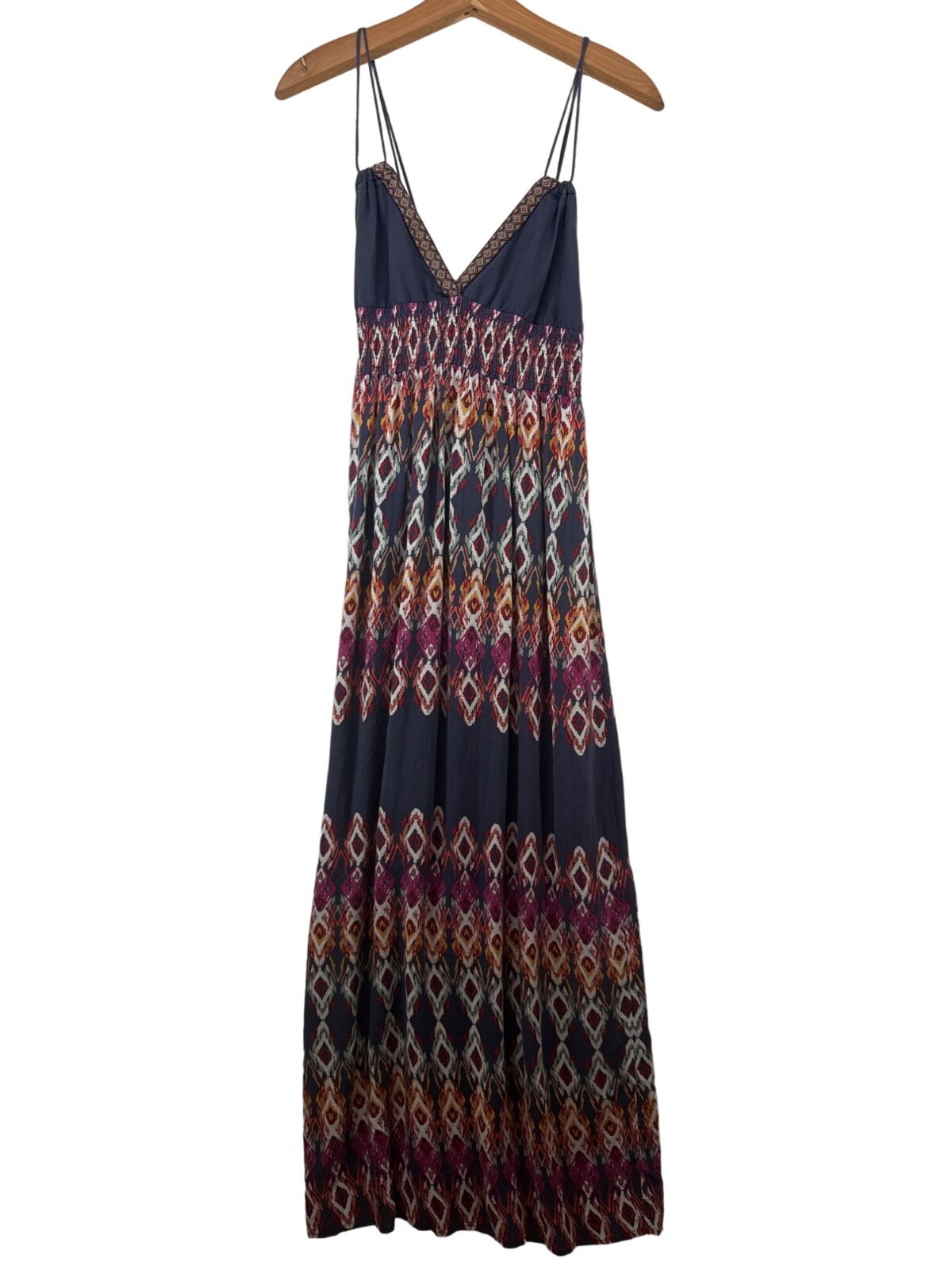 Ganji LA Maxi Dress M Babydoll Halter Smocked Ikat Boho Festival Beach Cruise