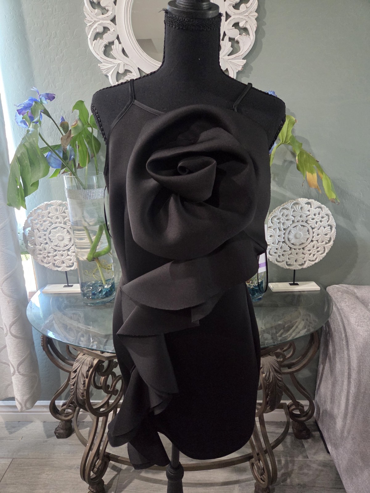 Kohl’s Black Solid Square Neck Sleeveless Ruffle Zip Mini Dress Juniors 11/12