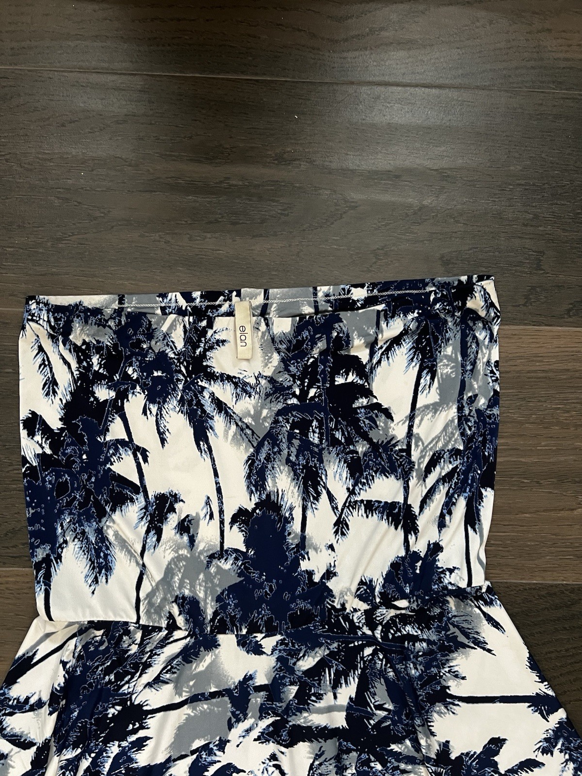 Strapless Navy & White Tropical Maxi Dress | Flowy Beach Resort Dress | Size L